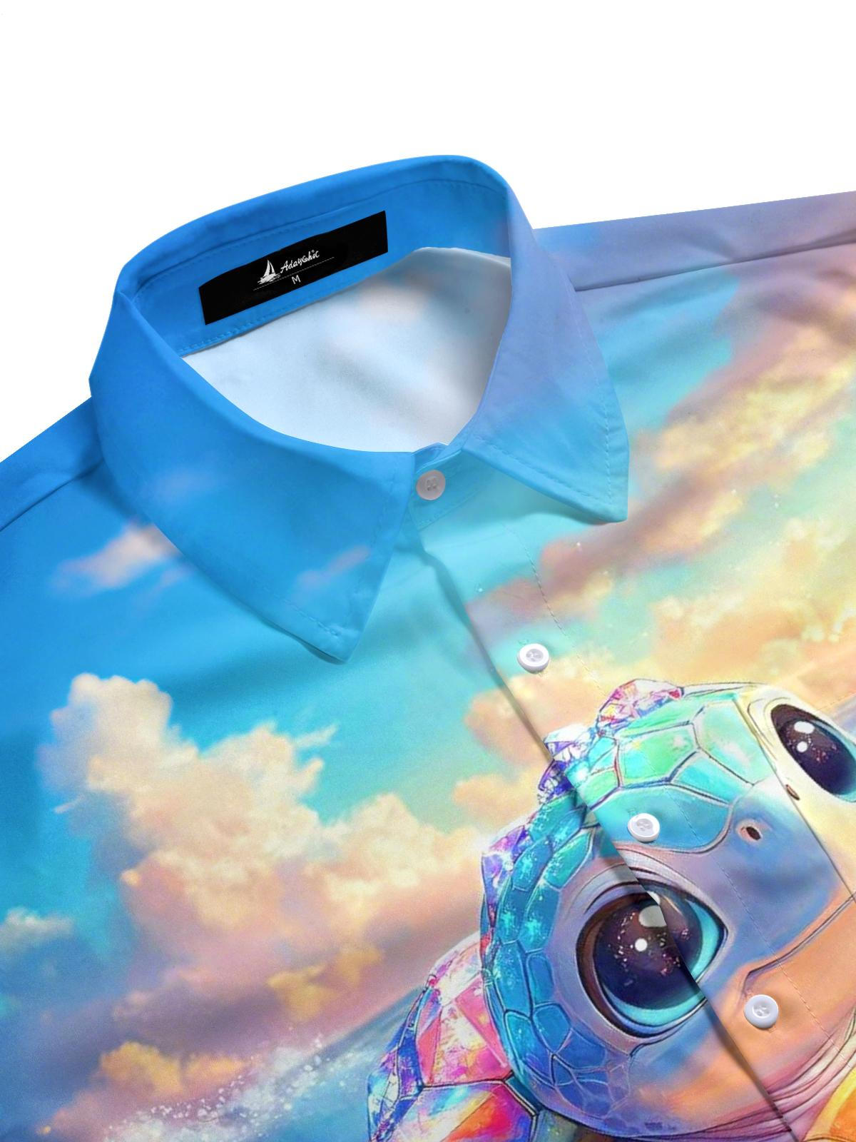 Turtle Print Men's Pocket Short Sleeve Shirts