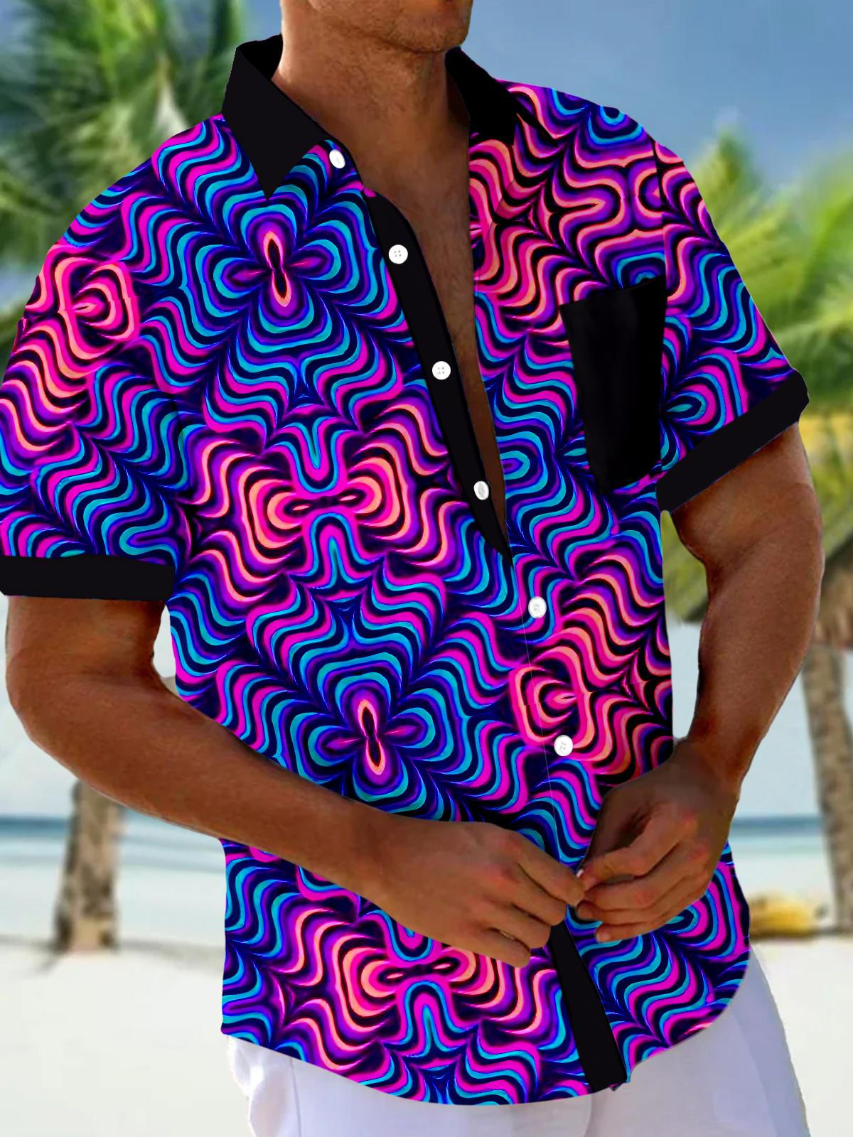 Hawaiian Abstract Geometry Men's Pocket Short Sleeve Shirts