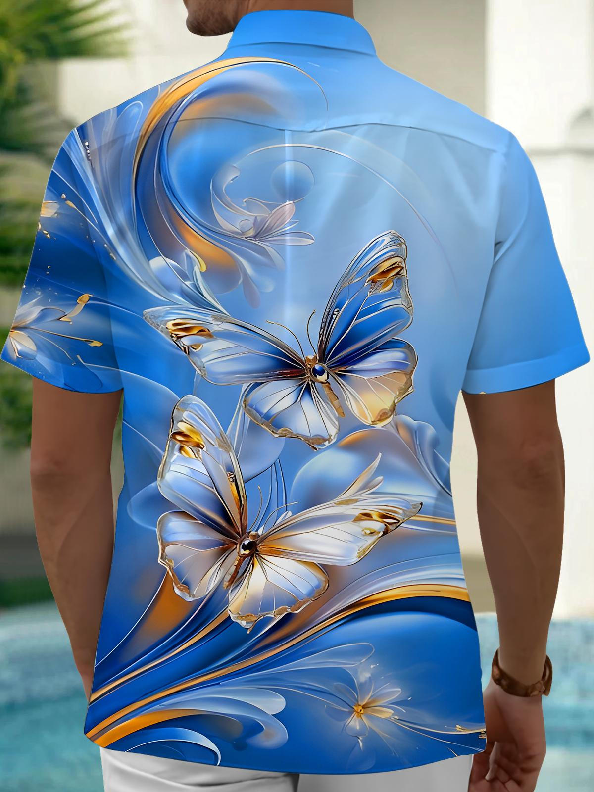 Butterfly Floral Art Men's Pocket Short Sleeve Shirts