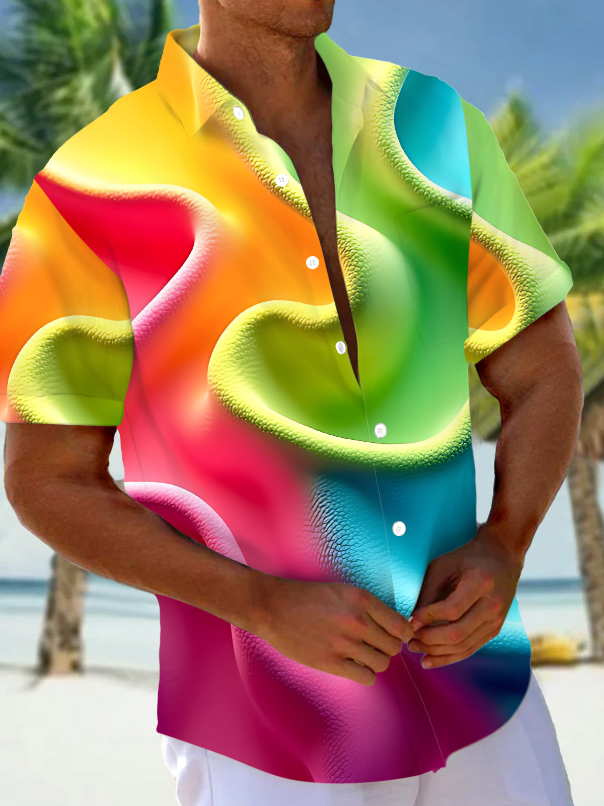 Abstract Gradient Print Men's Pocket Short Sleeve Shirts