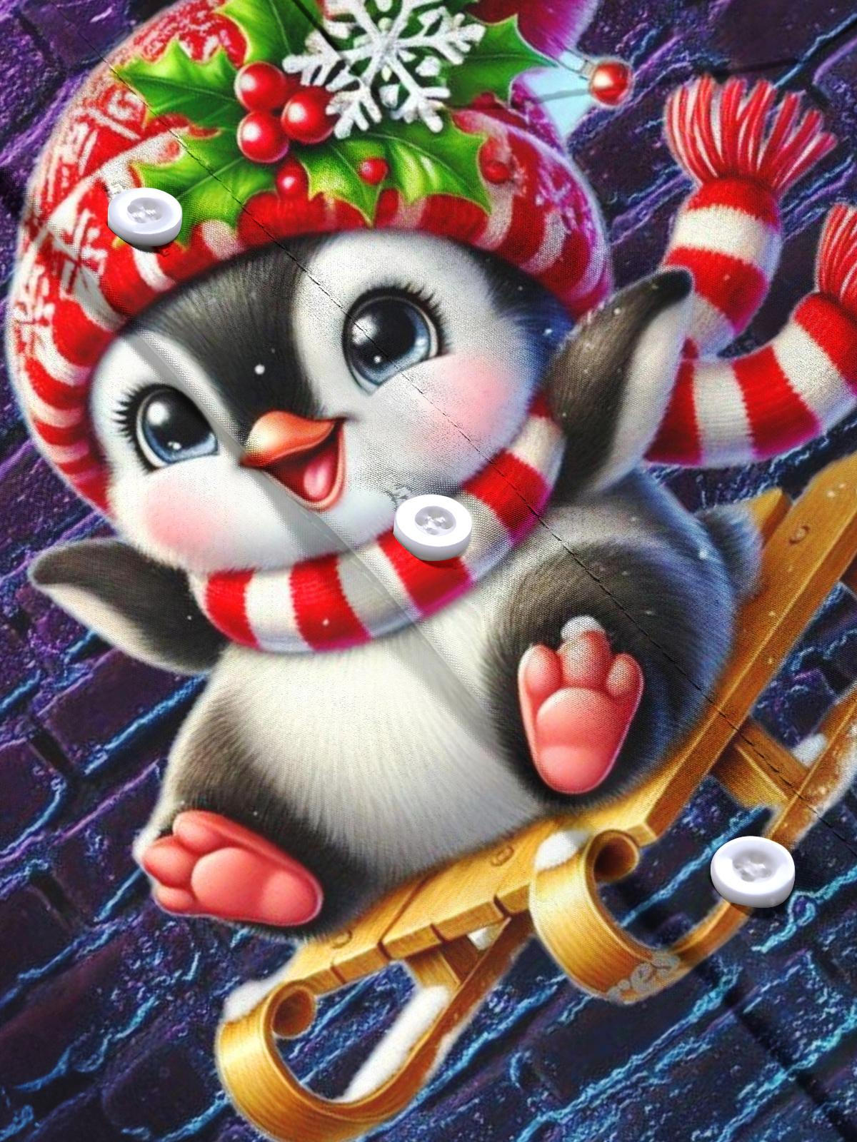 Christmas Penguin Print Men's Pocket Long Sleeve Shirts