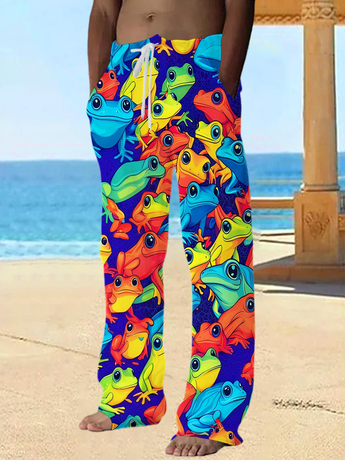 Funny Colorful Frogs Men's Casual Elastic Waist Pants