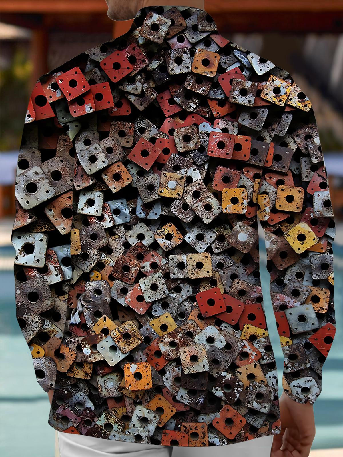 Steel Print Men's Pocket Long Sleeve Shirts