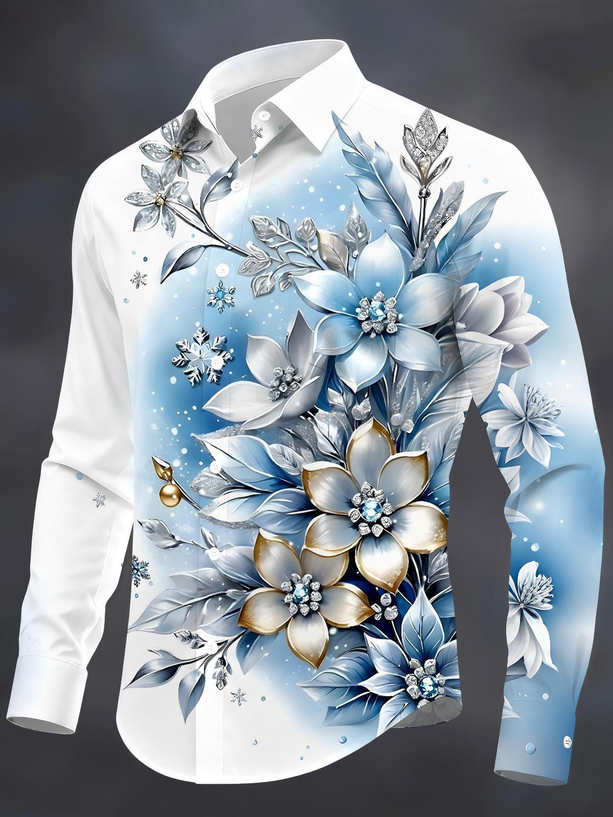Floral Men's Pocket Long Sleeve Shirts
