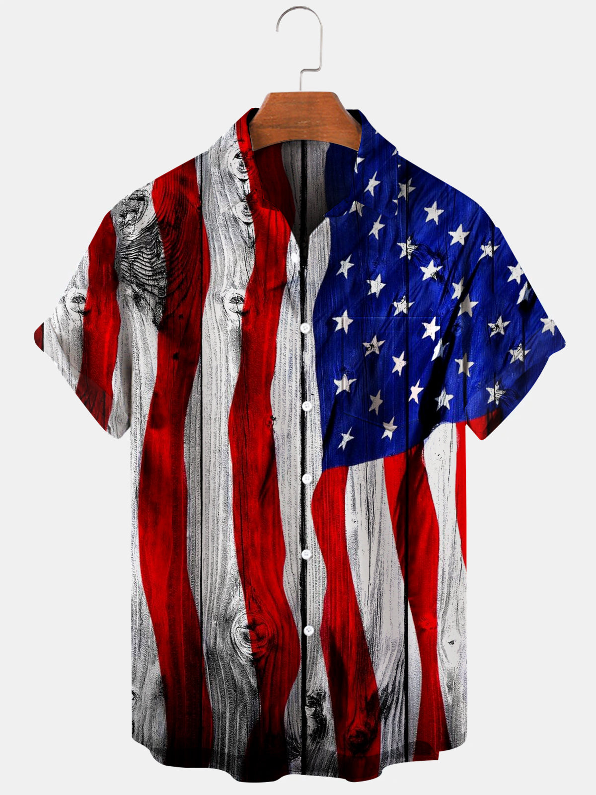 American Flag Short Sleeve Men's Shirts With Pocket