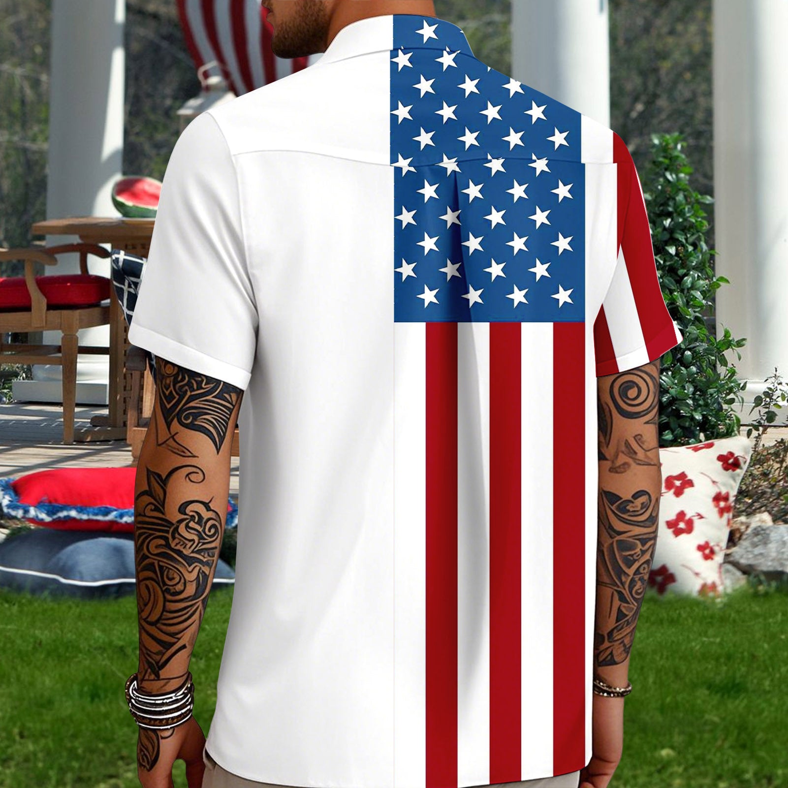 Hawaiian American Flag Shirt Stars and Stripes Patriotic Button Down Shirts Casual Resort Wear for Daily Wear imaginative