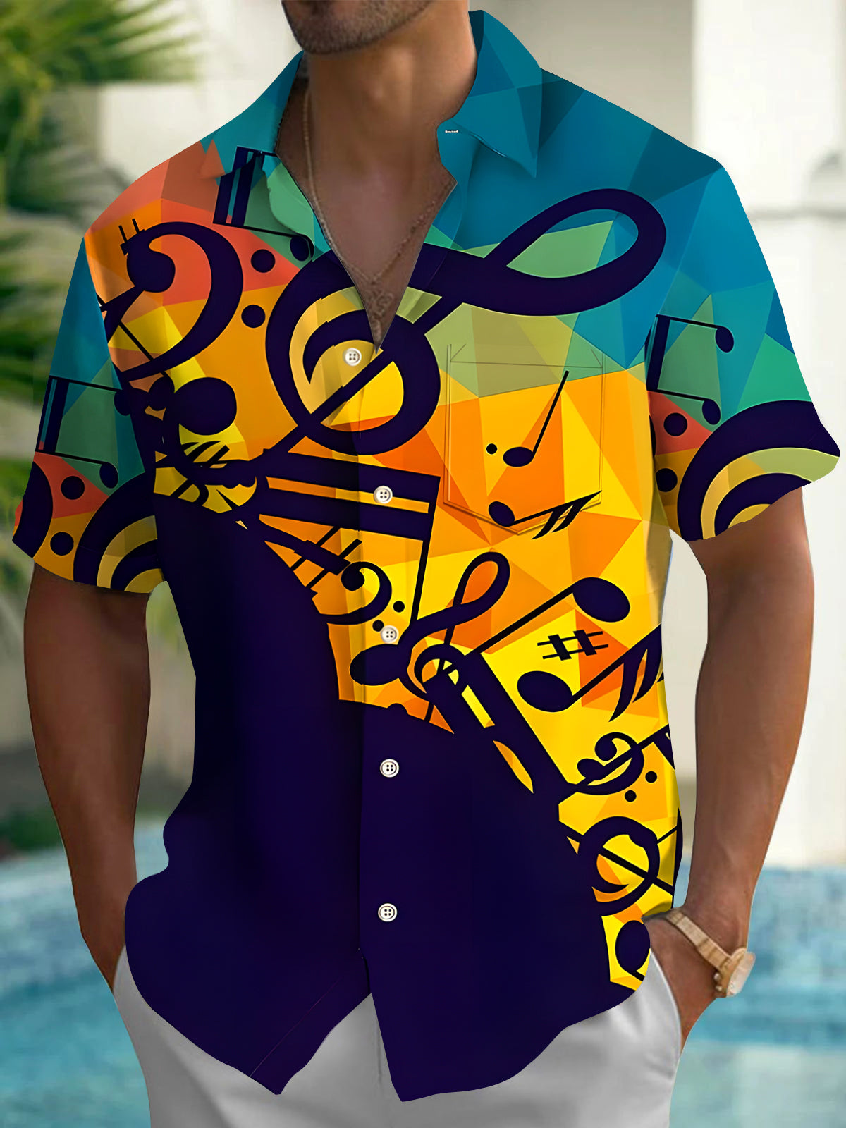 Music Note Men's Pocket Short Sleeve Shirts