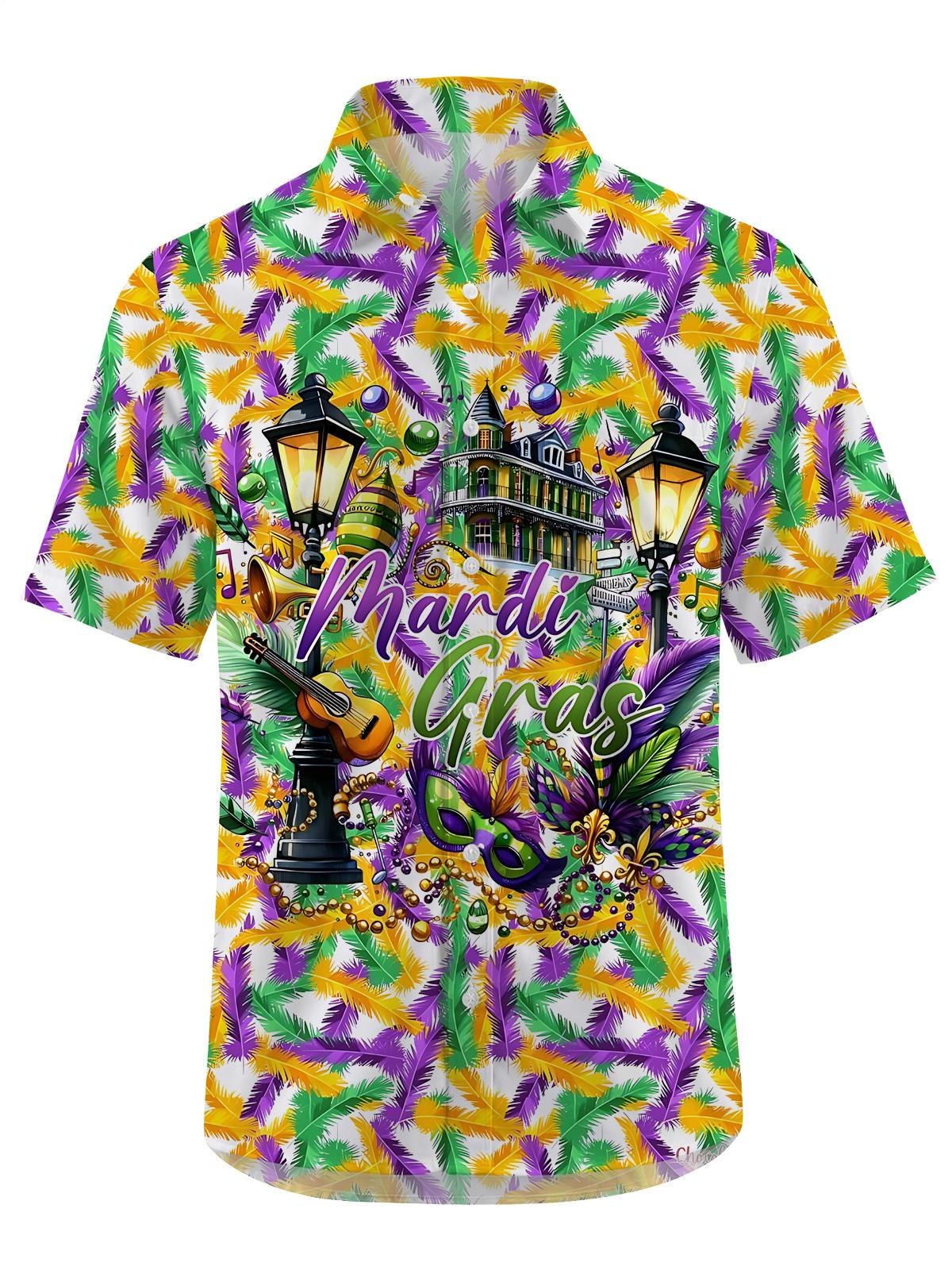 Mardi Gras Print Men's Pocket Short Sleeve Shirts