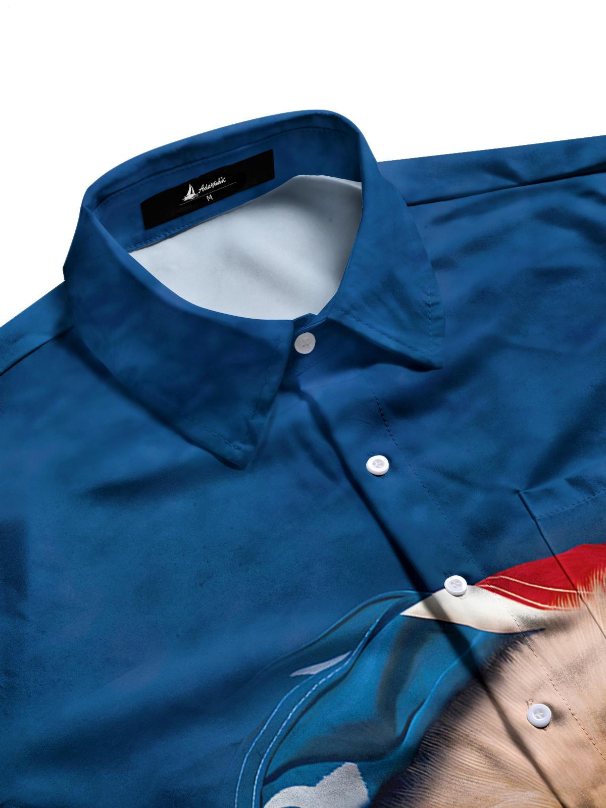 American Flag Puppy Print Men's Pocket Short Sleeve Shirts