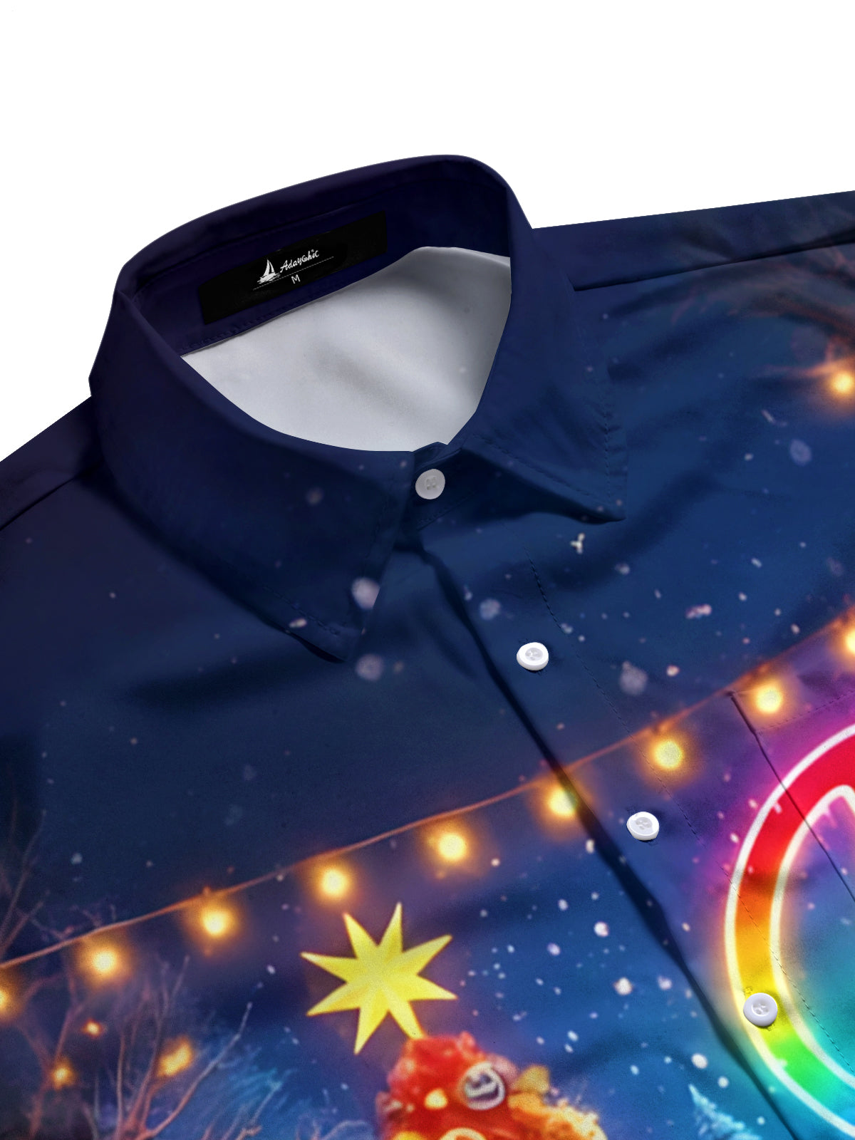 Peace Sign Christmas Tree Print Men's Pocket Long Sleeve Shirts