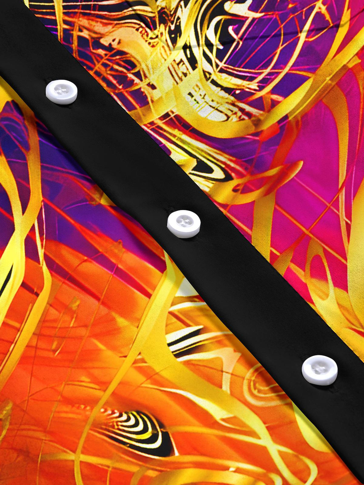 Art Gilded Gradient Abstract Geometry Men's Pocket Long Sleeve Shirts