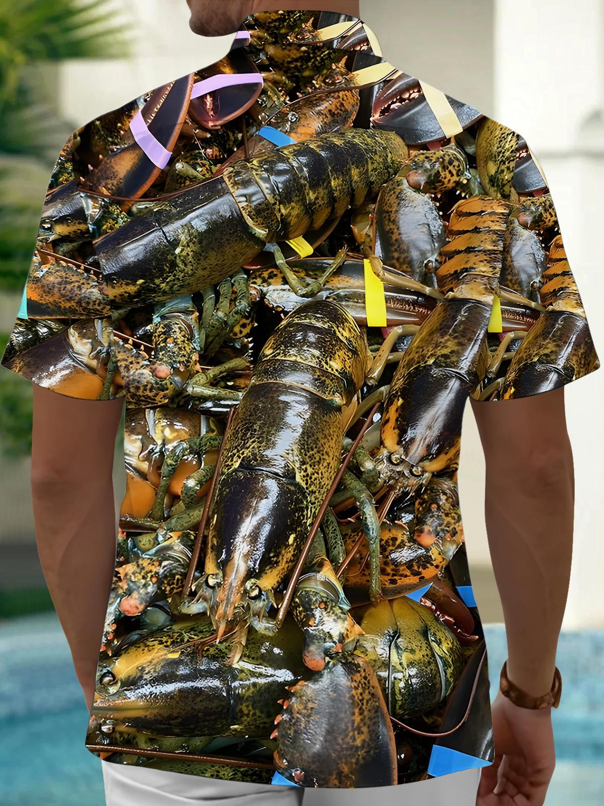 Lobster Print Men's Pocket Short Sleeve Shirts