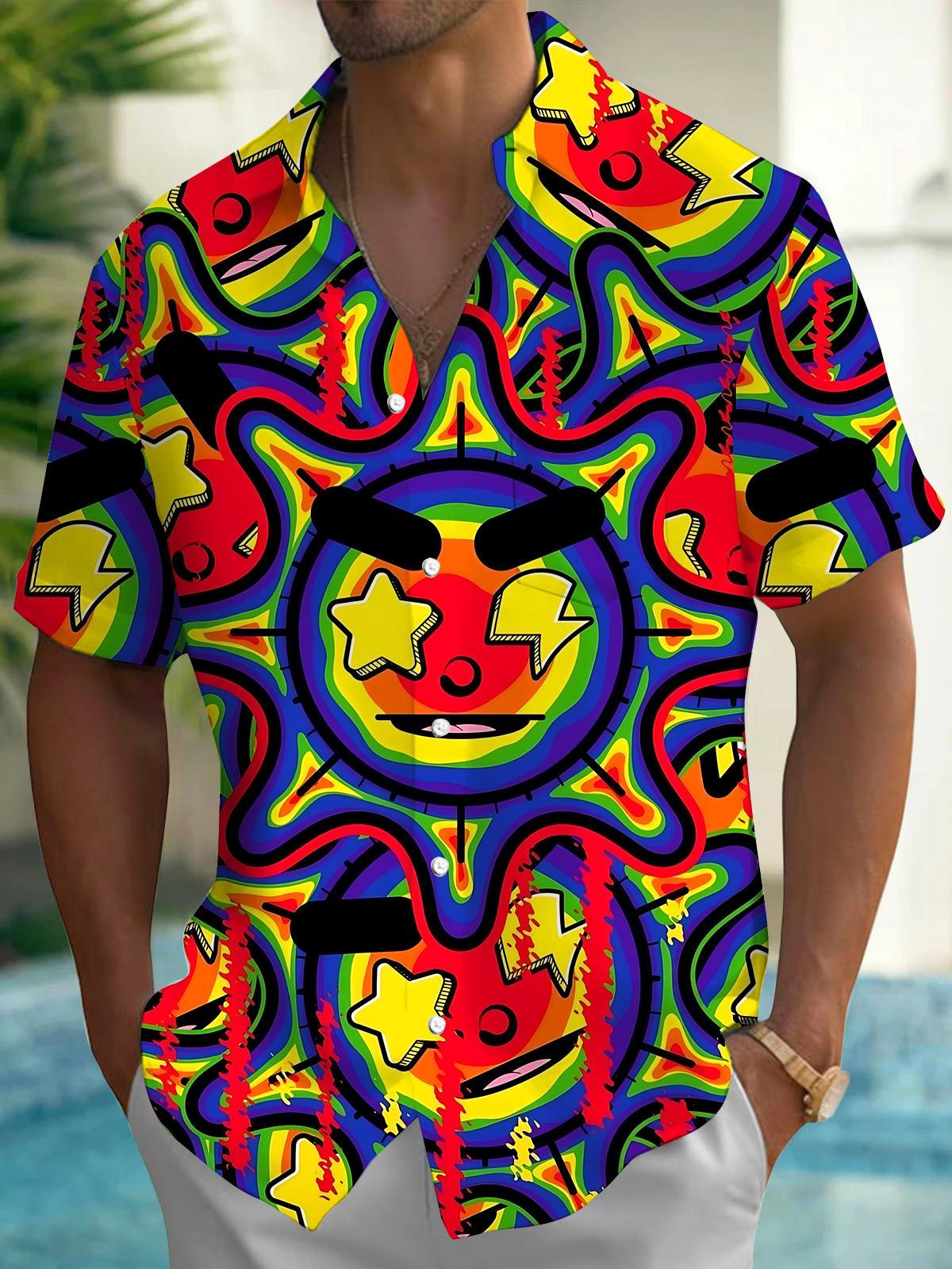 Sun Art Print Men's Pocket Short Sleeve Shirts