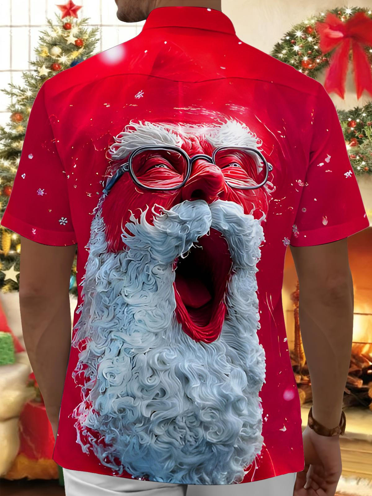 Funny Yawning Santa Claus Xmas Men's Pocket Short Sleeve Shirts