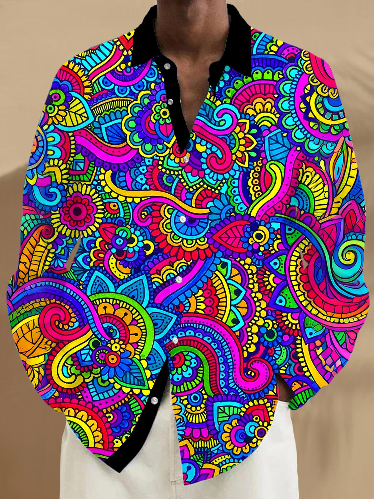 Floral Men's Pocket Long Sleeve Shirts