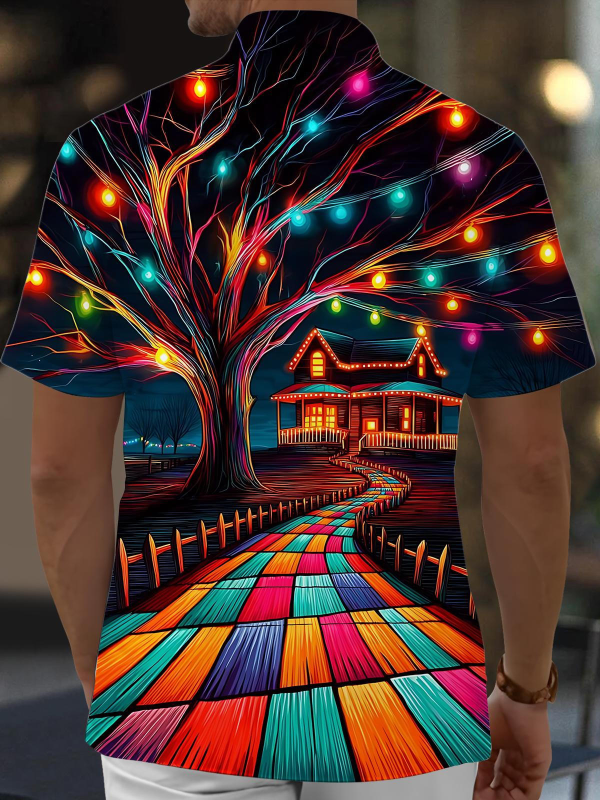 Christmas Lights Art Print Men's Pocket Short Sleeve Shirts