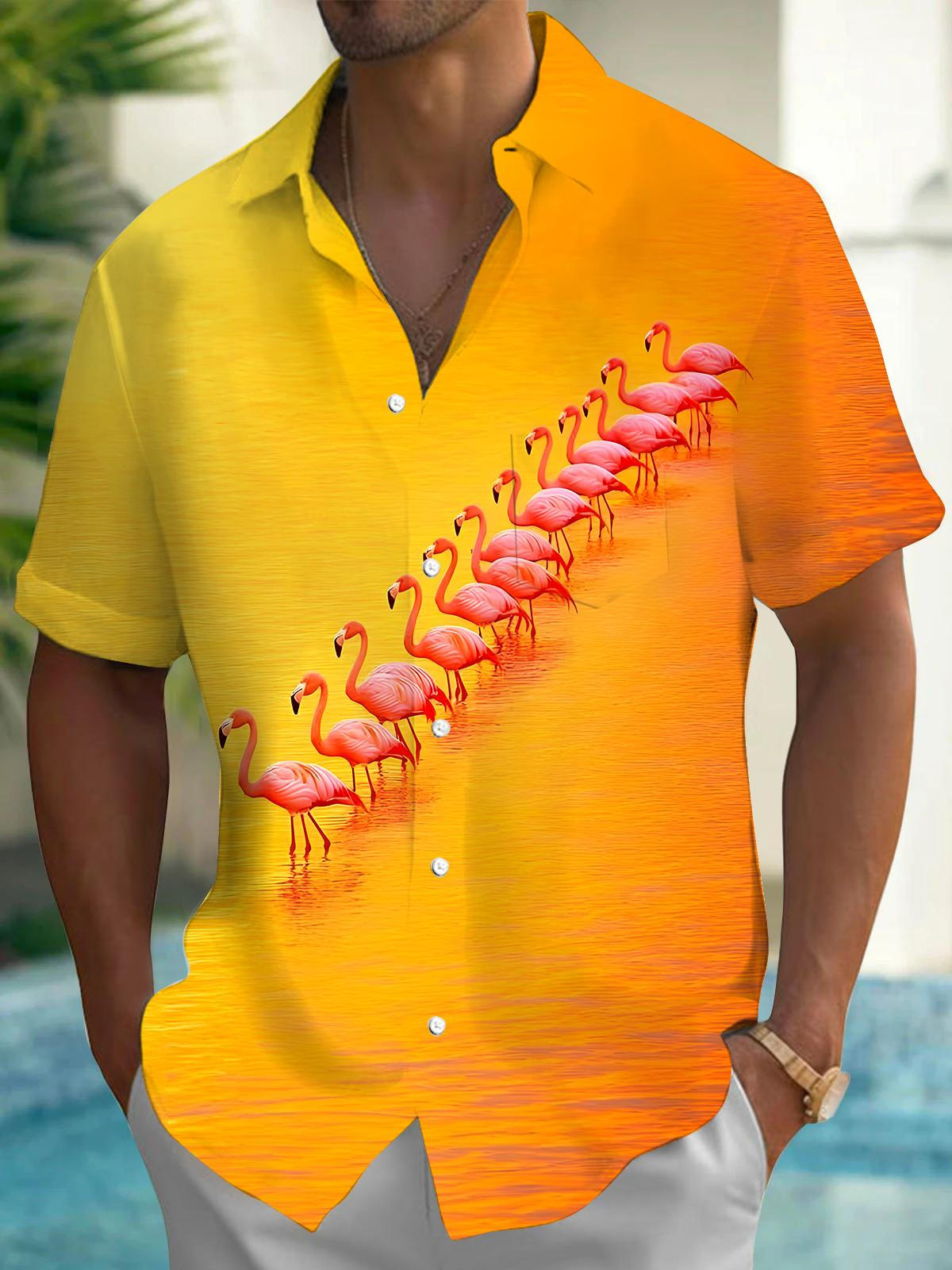 Flamingo Men's Pocket Short Sleeve Shirts