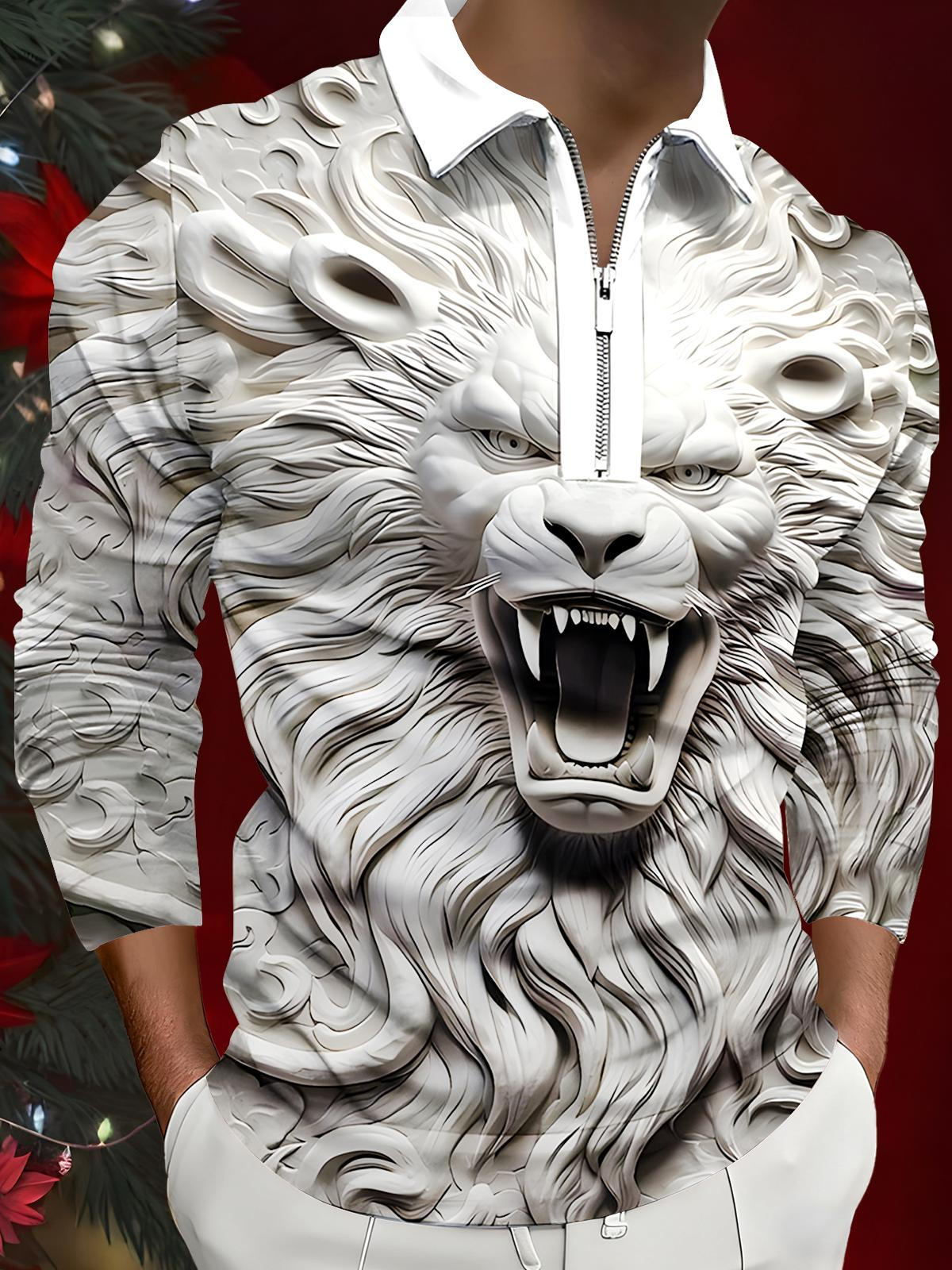 Lion Men's Long Sleeve Zipper Polo