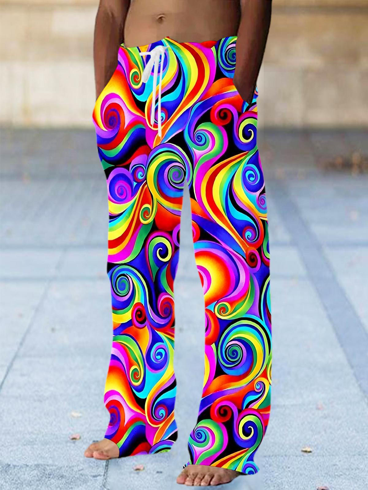 Colorful Swirl Abstract Geometry Men's Casual Elastic Waist Pants