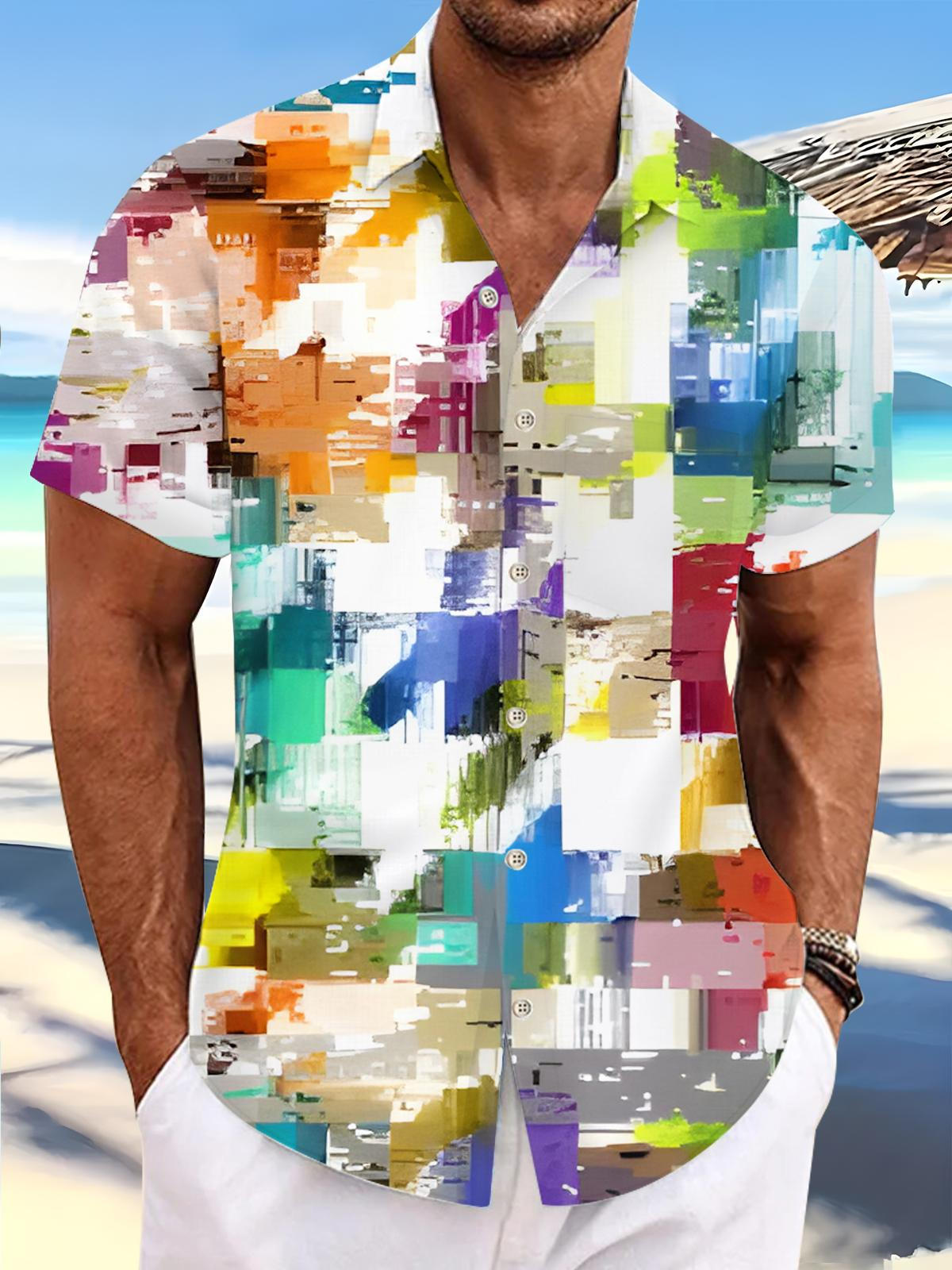 Gradient Print Men's Pocket Short Sleeve Shirts