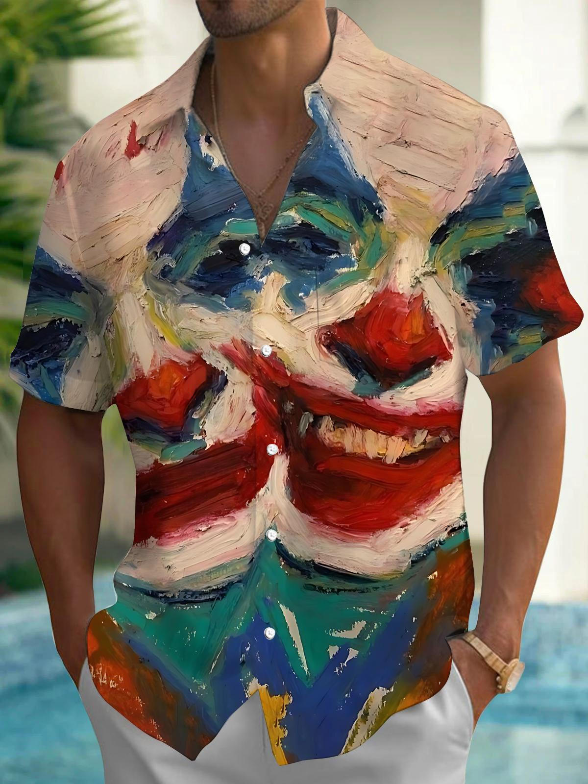 Clown Oil Painting Art Print Men's Pocket Short Sleeve Shirts