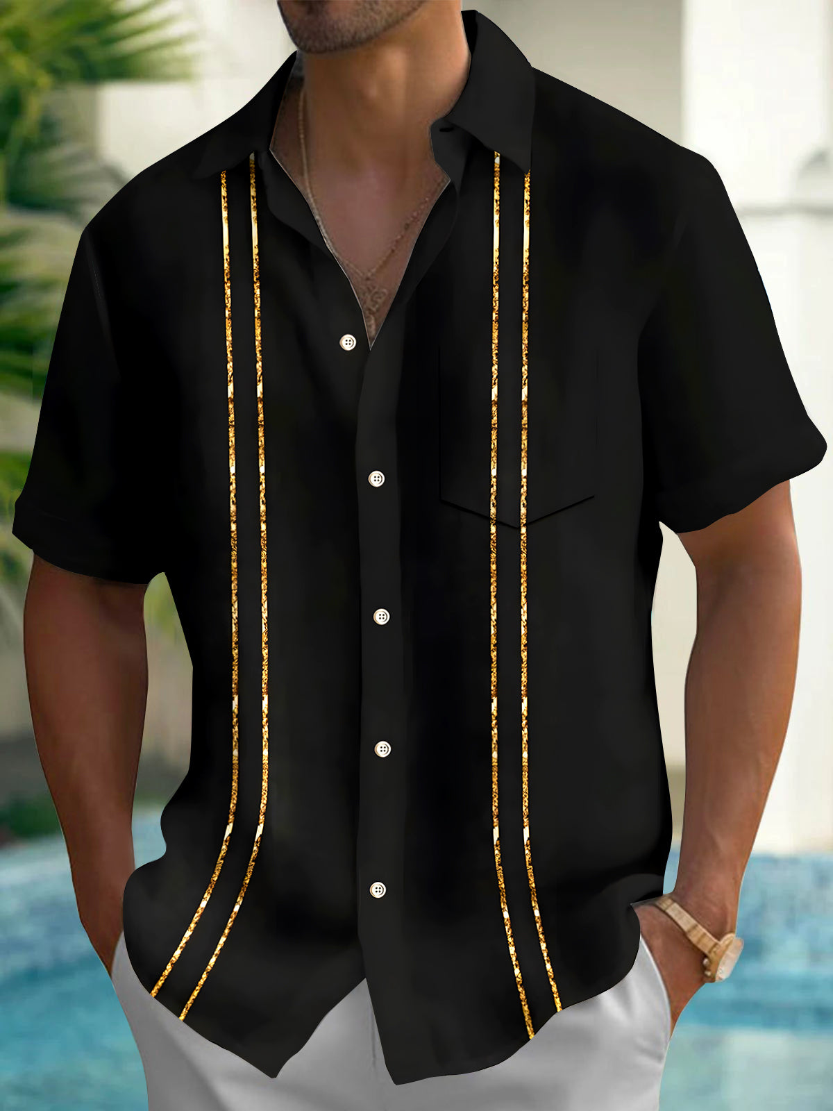 Stripes Men's Pocket Short Sleeve Shirts