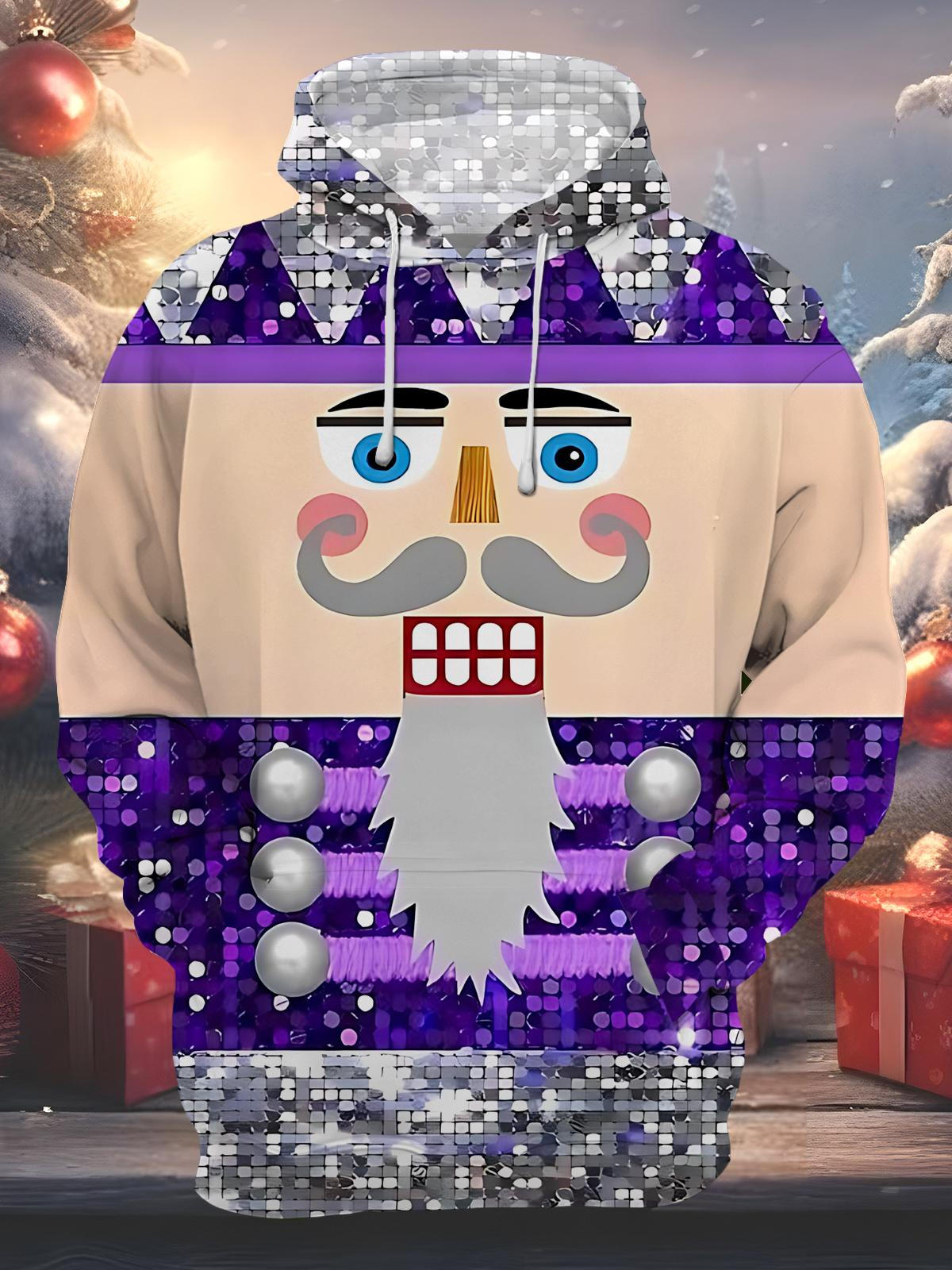 Christmas Nutcracker Print Men's Long Sleeve Pocket Hoodies