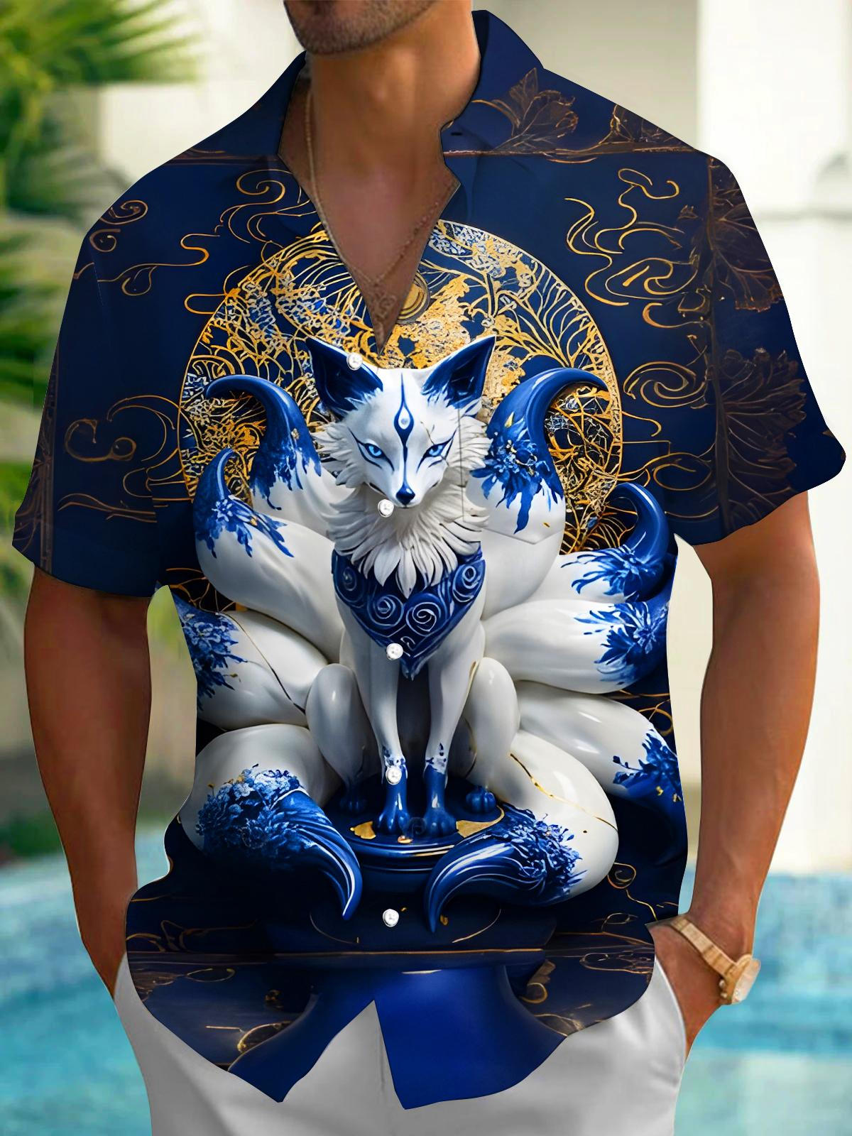 Nine-tailed Fox Men's Pocket Short Sleeve Shirts