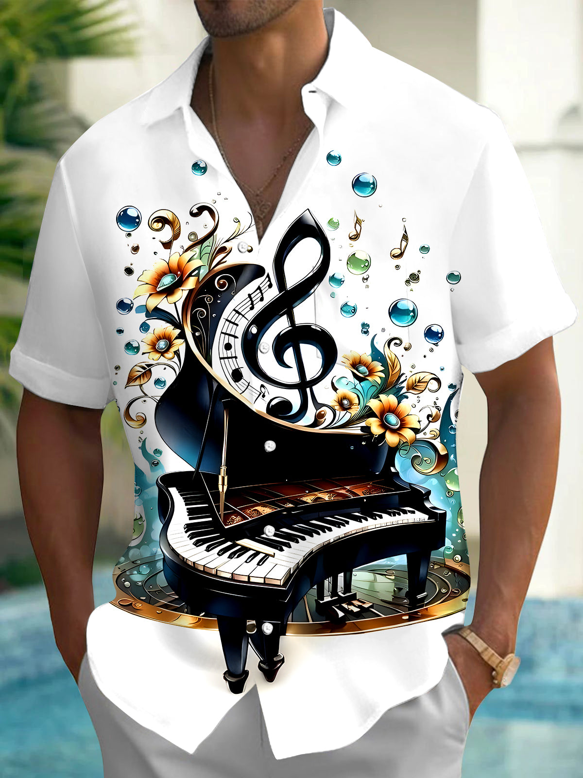 Piano Men's Pocket Short Sleeve Shirts