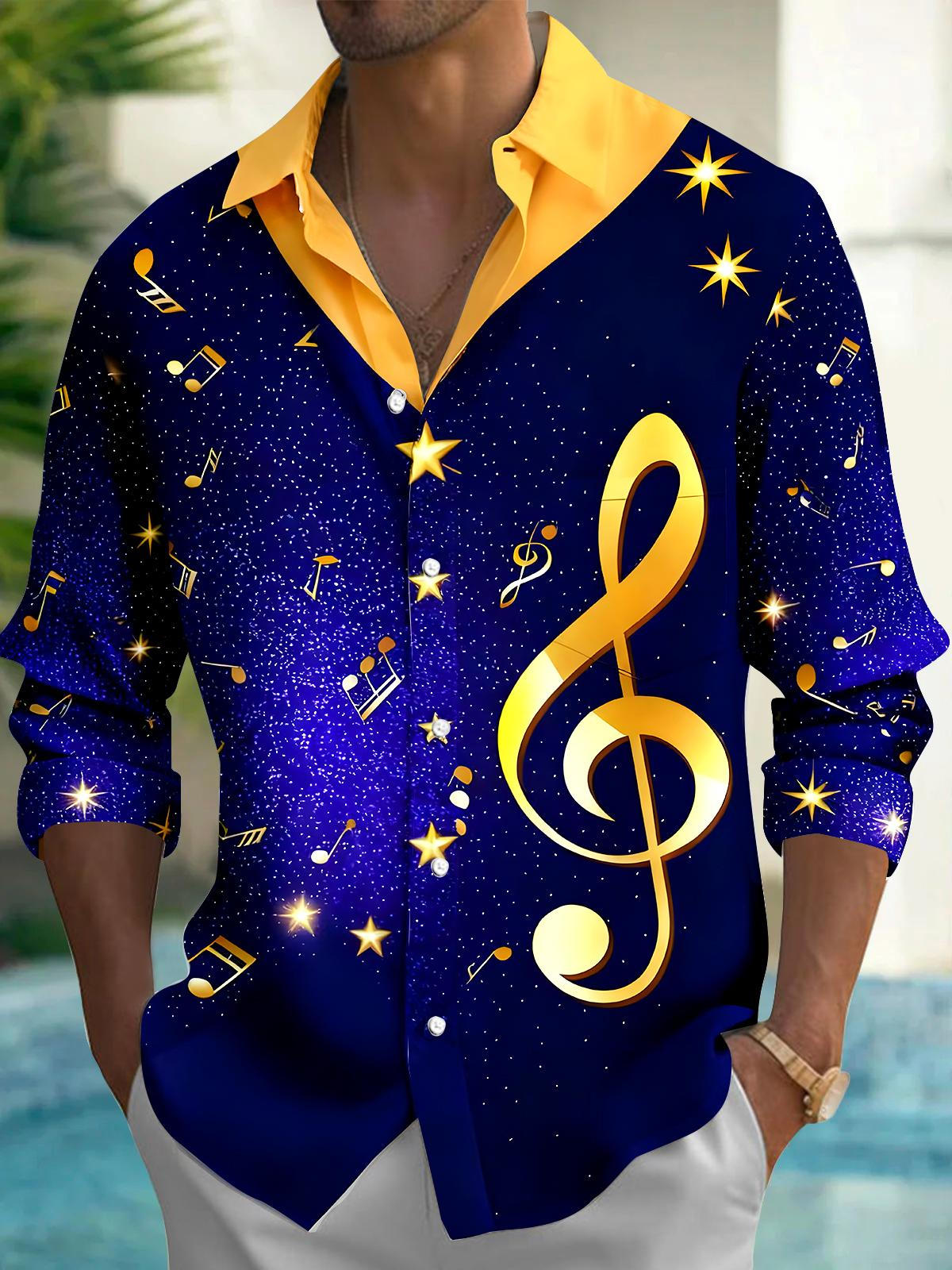 Musical Note Men's Pocket Long Sleeve Shirts