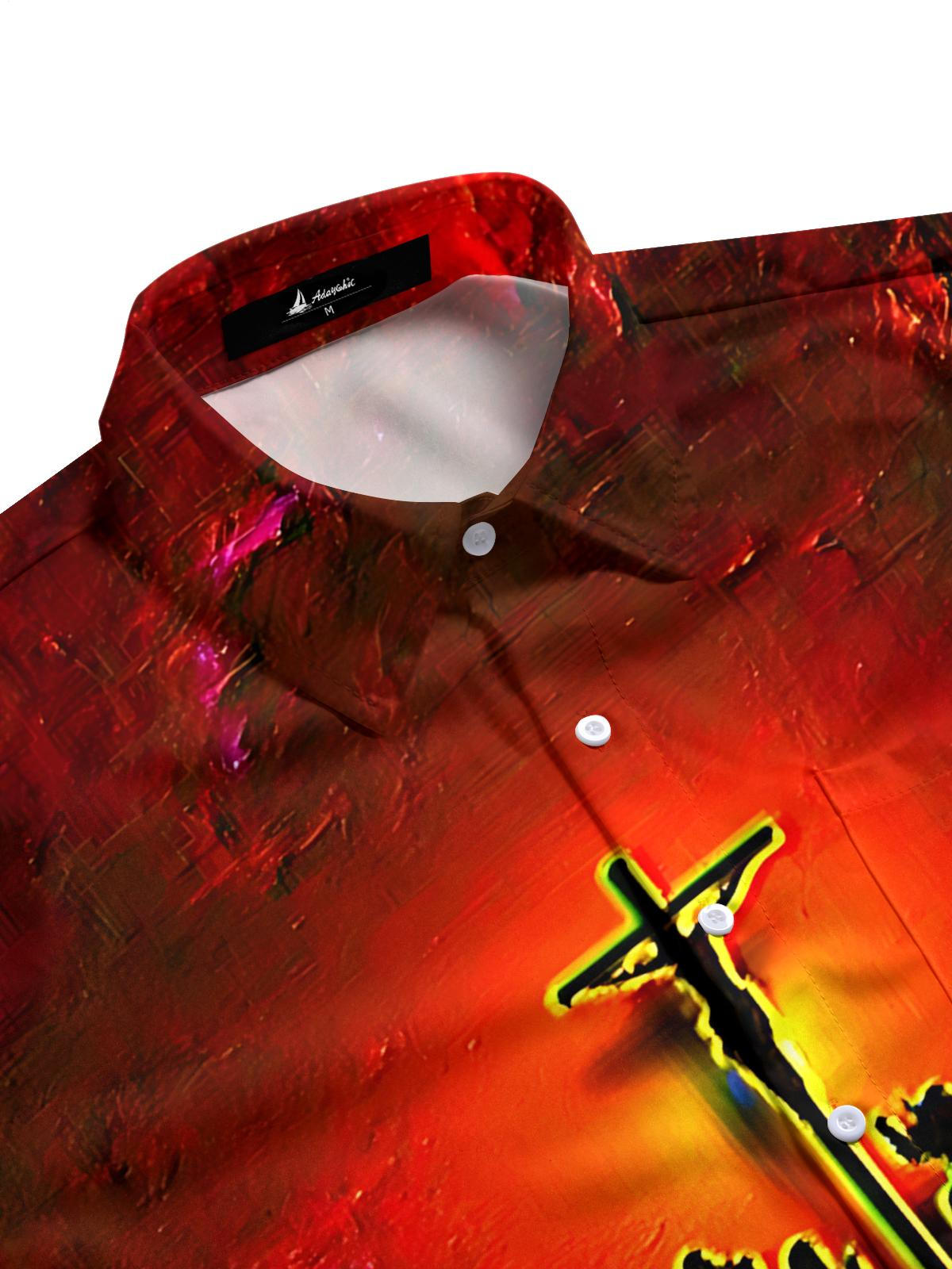 Christian Jesus Print Men's Pocket Short Sleeve Shirts