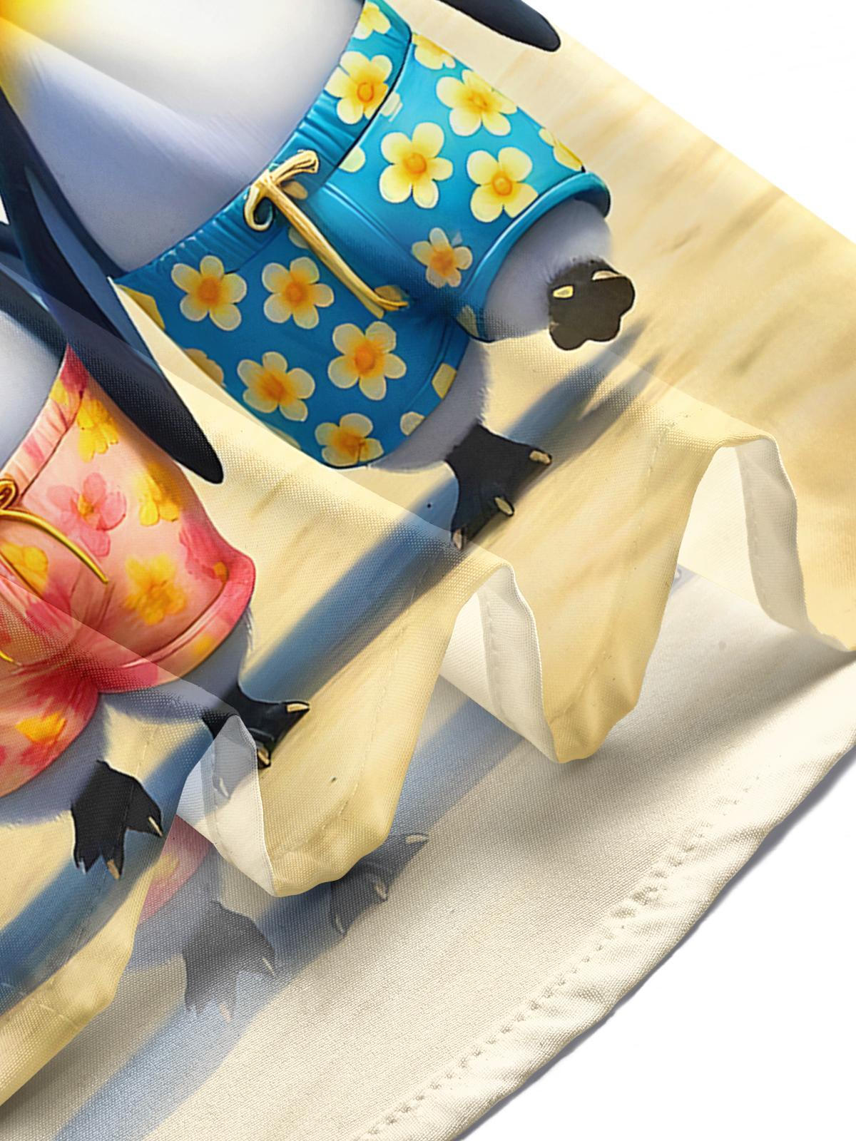 Hawaiian Coconut Tree Penguin Couple Men's Pocket Short Sleeve Shirts