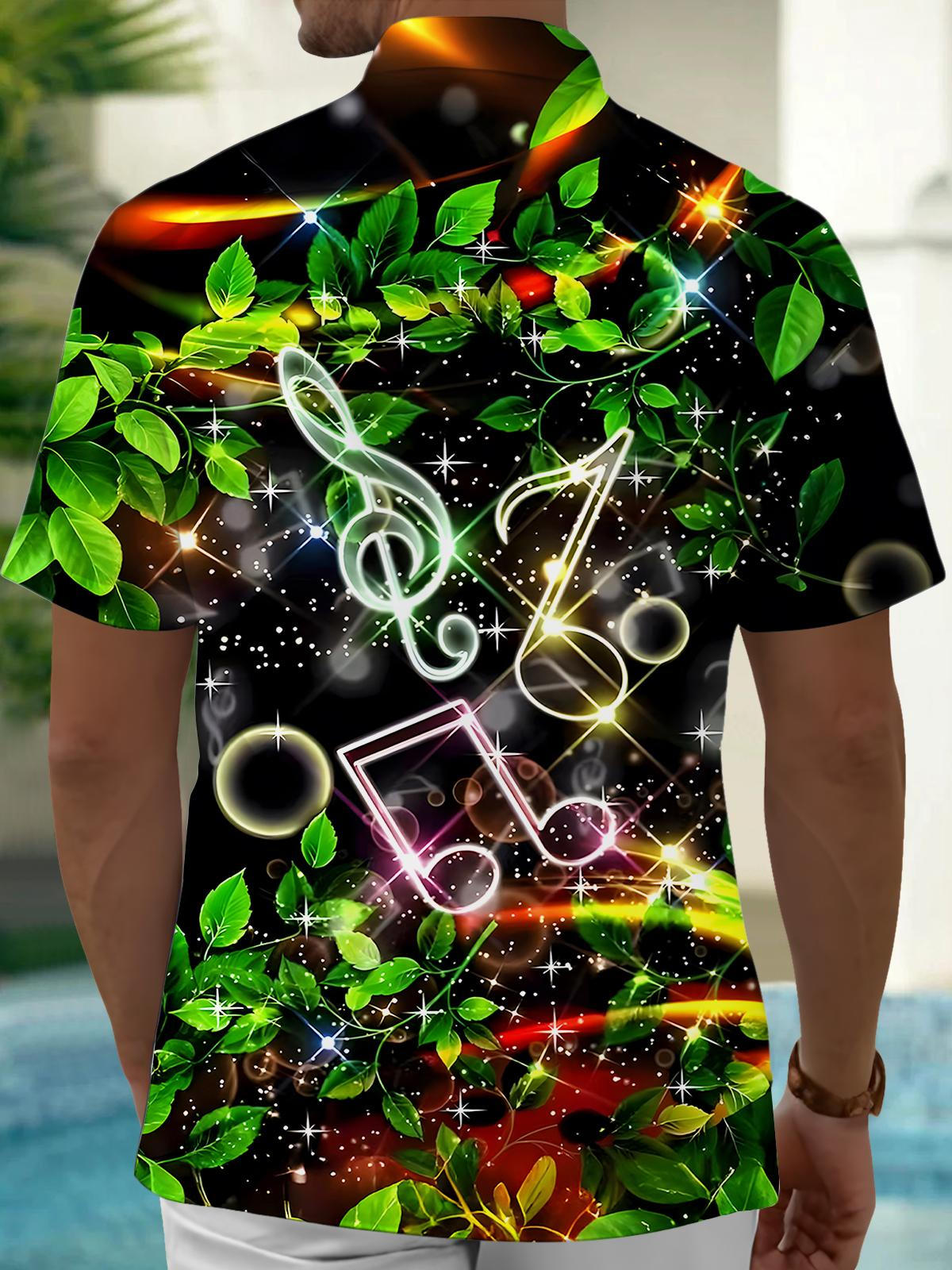 Musical Note Leaf Men's Pocket Short Sleeve Shirts