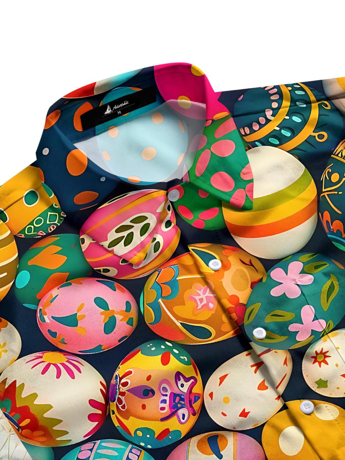 Easter Egg Print Men's Pocket Short Sleeve Shirts