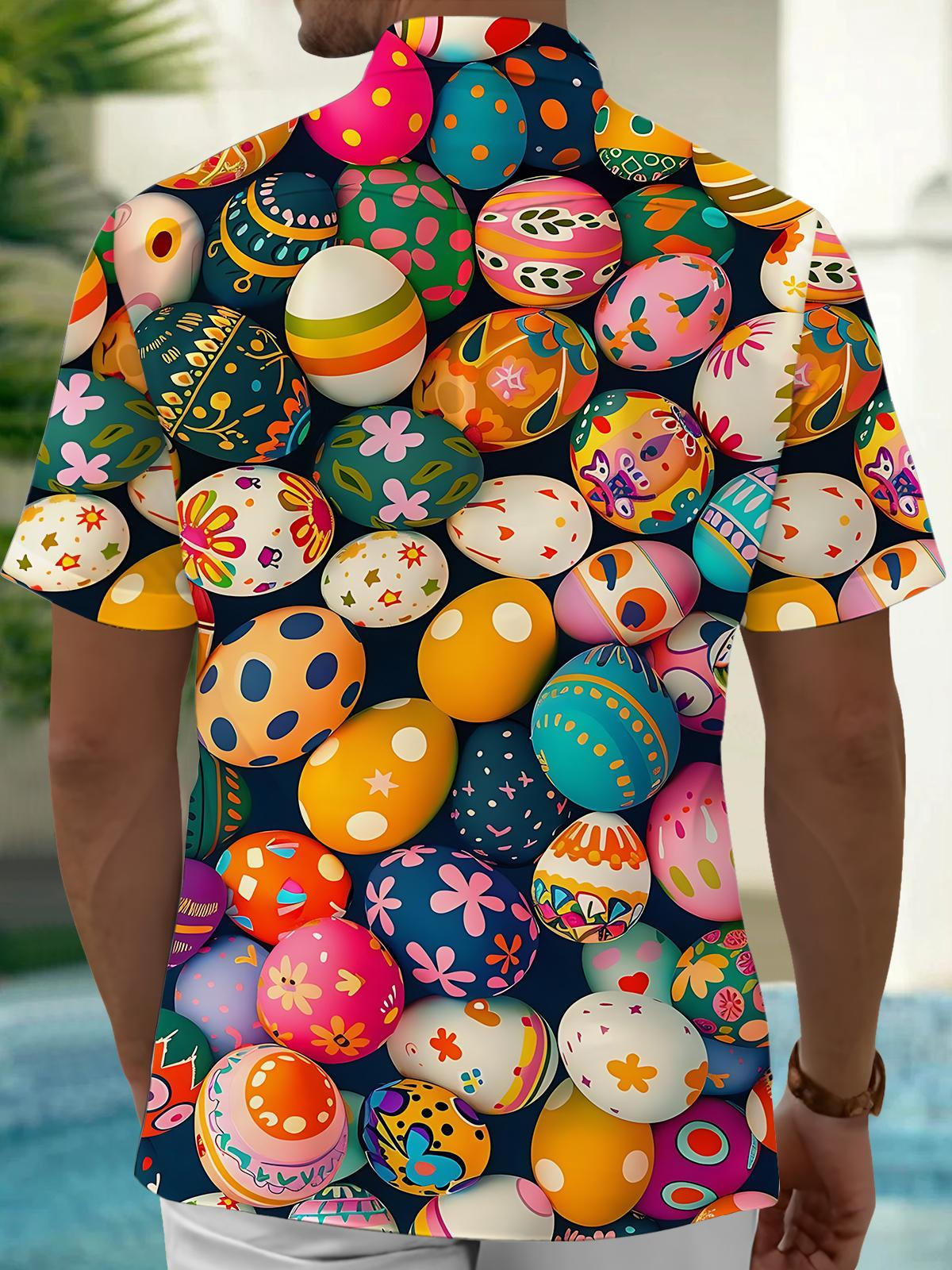 Easter Egg Print Men's Pocket Short Sleeve Shirts