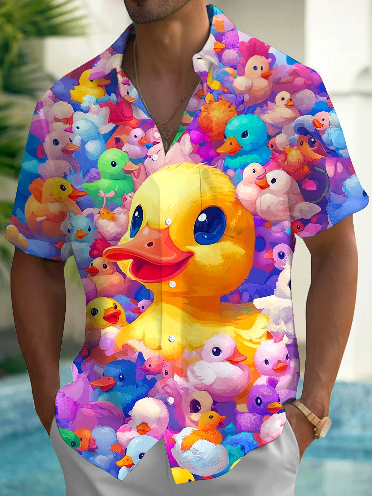 Duck Print Men's Pocket Short Sleeve Shirts