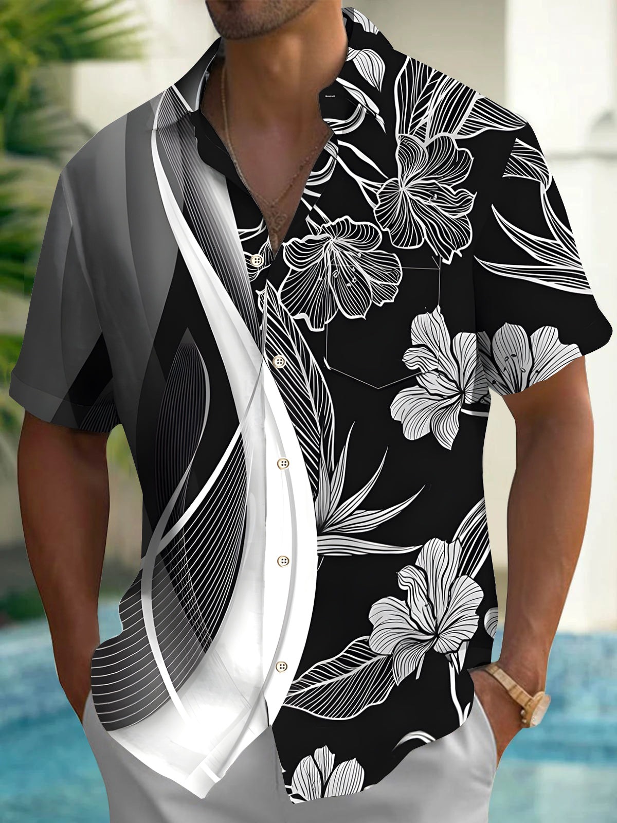 Floral Men's Pocket Short Sleeve Shirts