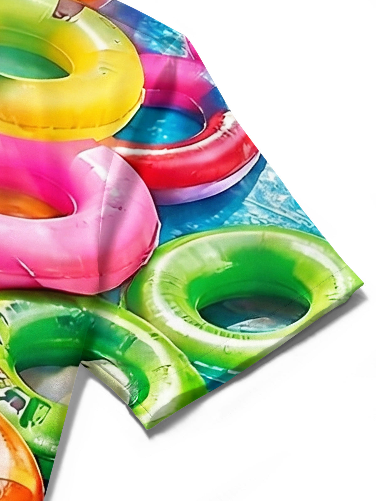 Hawaiian Swimming Ring Print Men's Pocket Short Sleeve Shirts