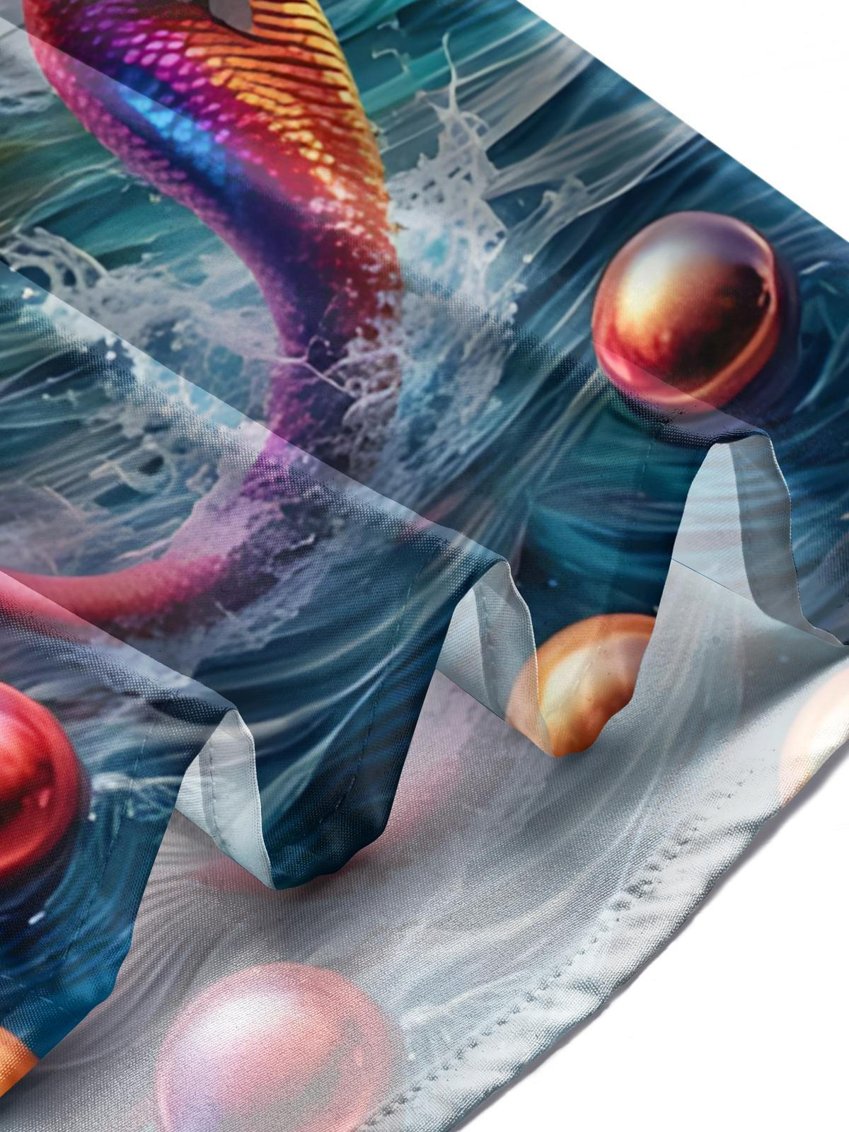 Ocean Mermaid Boat Print Men's Pocket Short Sleeve Shirts