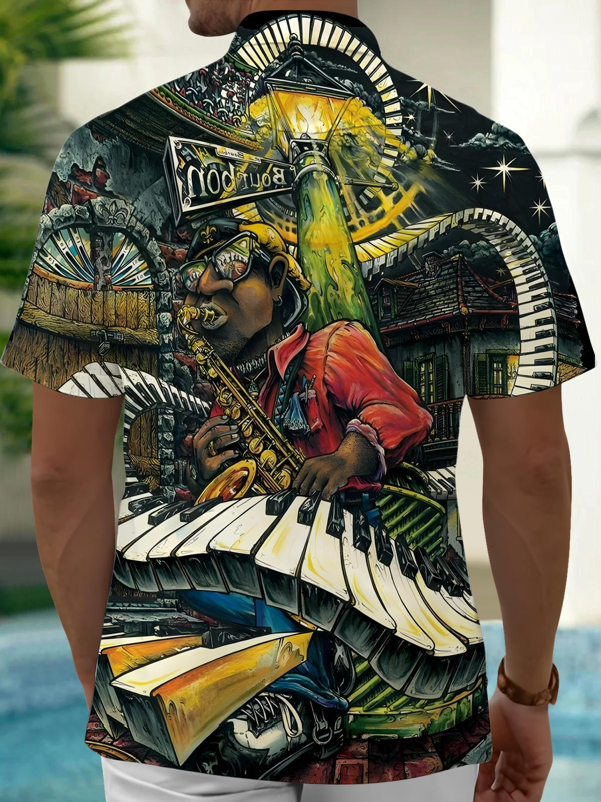Musical Instrument Art Print Men's Pocket Short Sleeve Shirts