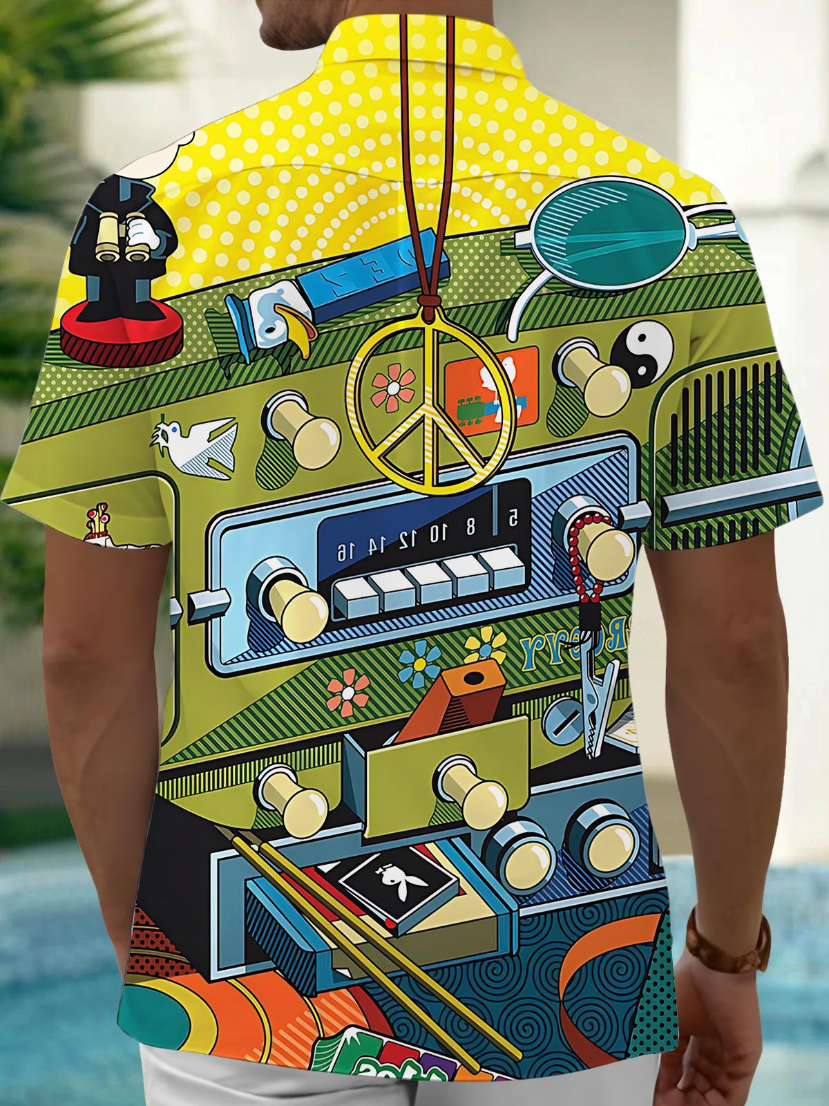 Hippie Art Print Men's Pocket Short Sleeve Shirts