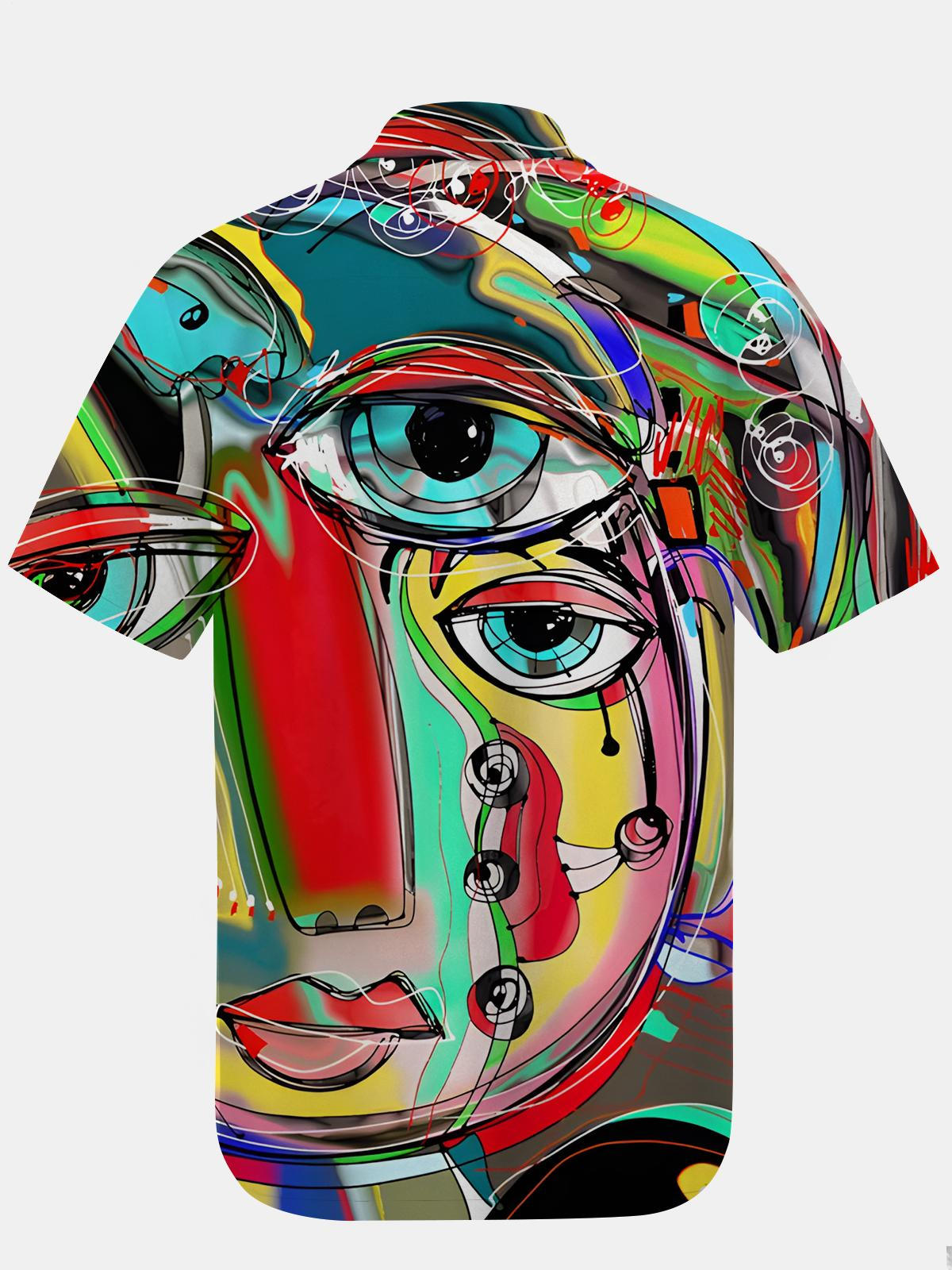 Abstract Face Art Print Men's Pocket Short Sleeve Shirts