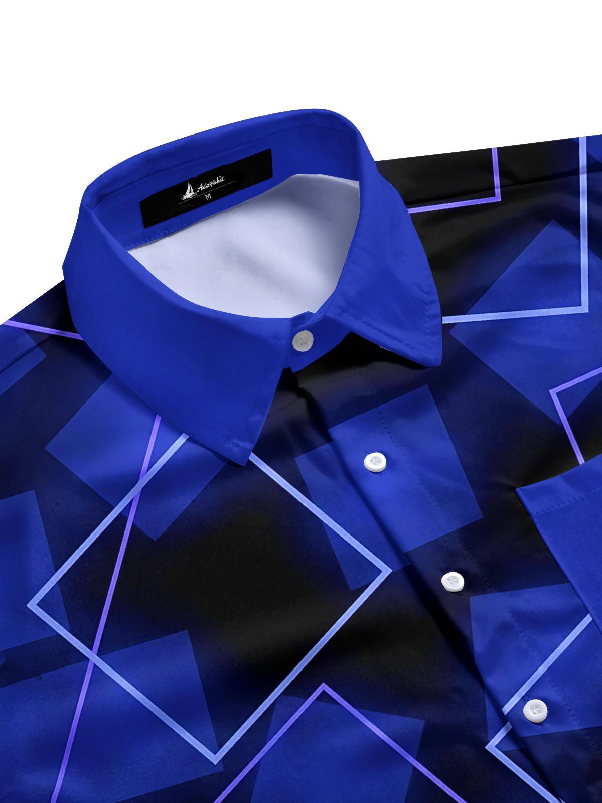 Geometric Square Print Men's Pocket Short Sleeve Shirts