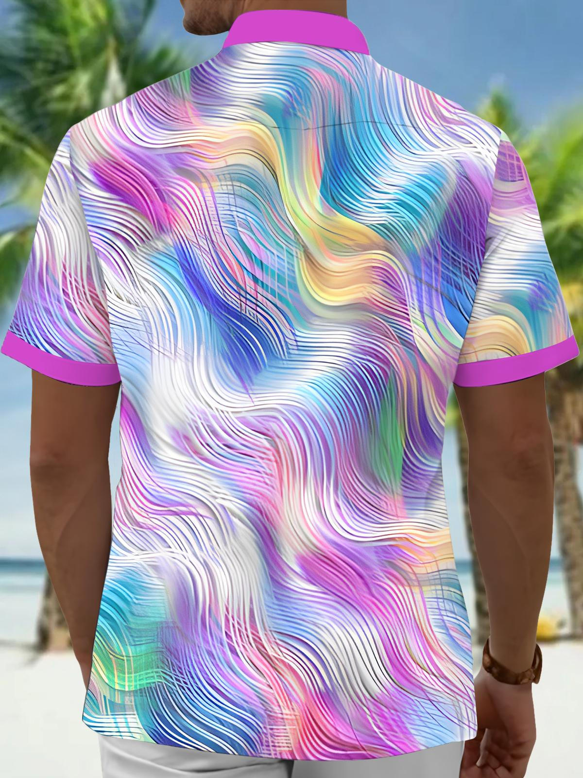 Gradient Line Print Men's Pocket Short Sleeve Shirts