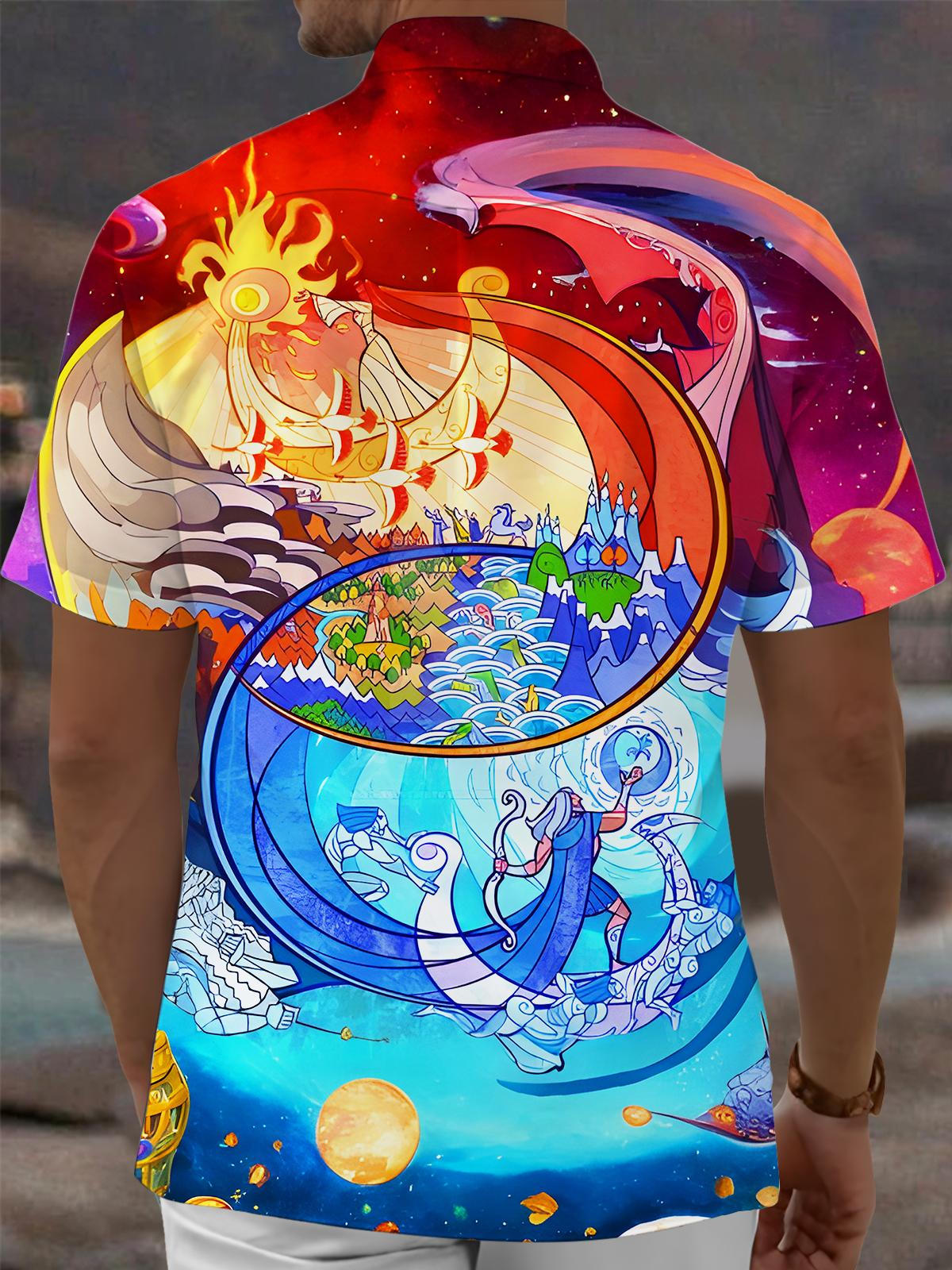 Fun Art Abstract Water Fire Men's Pocket Short Sleeve Shirts