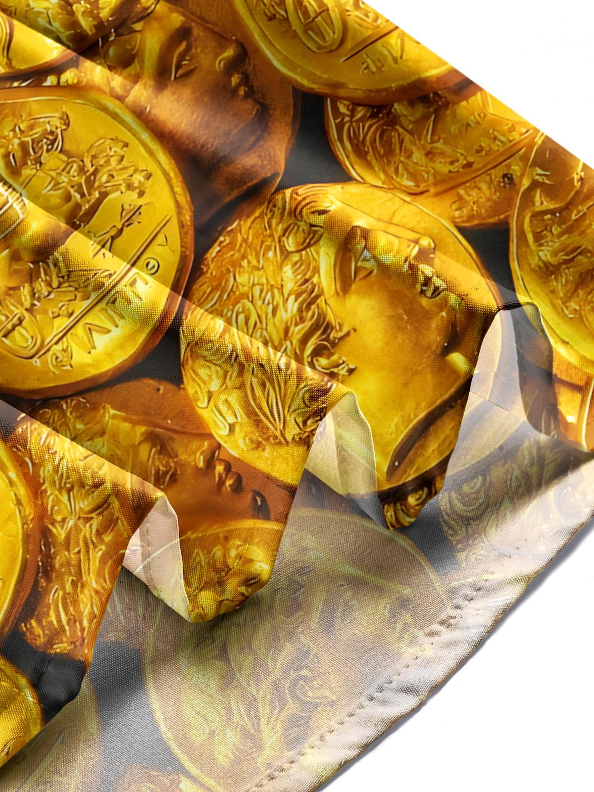 Gold Coin Print Men's Pocket Short Sleeve Shirts