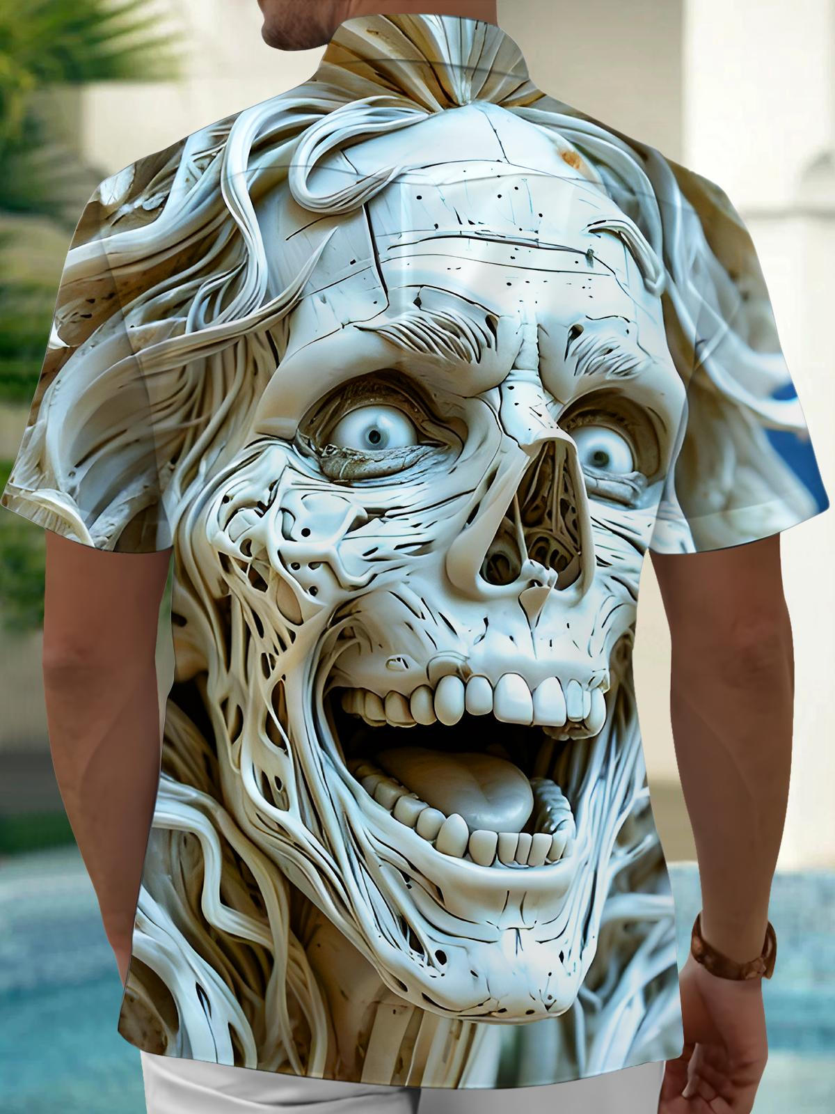 Funny Skull Art Relief Men's Pocket Short Sleeve Shirts