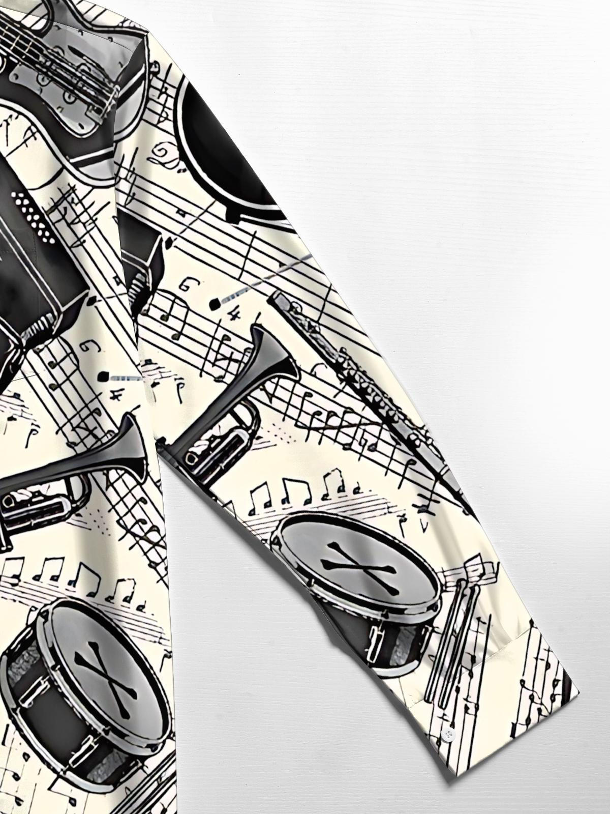 Vintage Musical Instrument Note Print Men's Pocket Long Sleeve Shirts