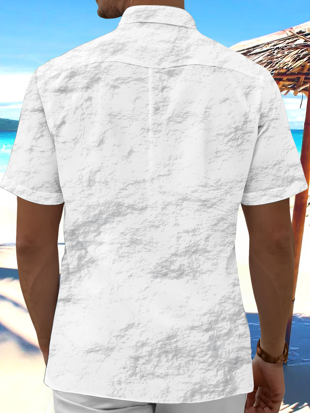 White Textured Print Men's Pocket Short Sleeve Shirts