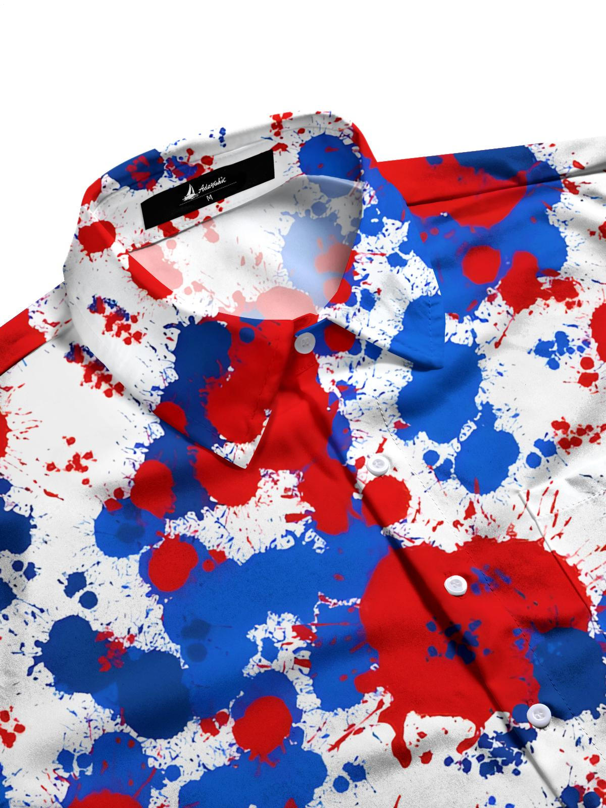 Independence Day Ink Splash Print Men's Pocket Short Sleeve Shirts